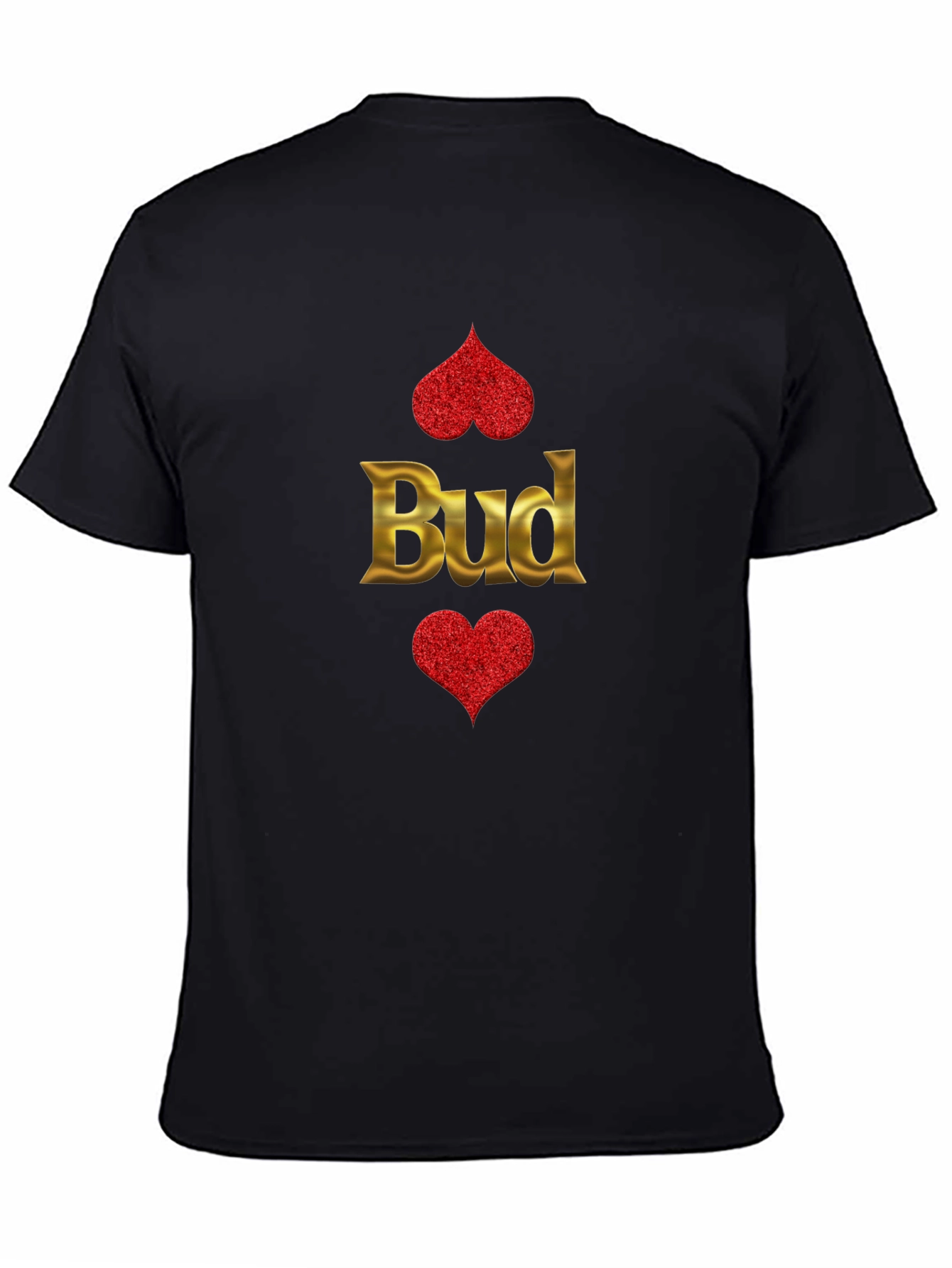 Black Bud T-Shirt - Gold Lettering, Red Hearts view 4
