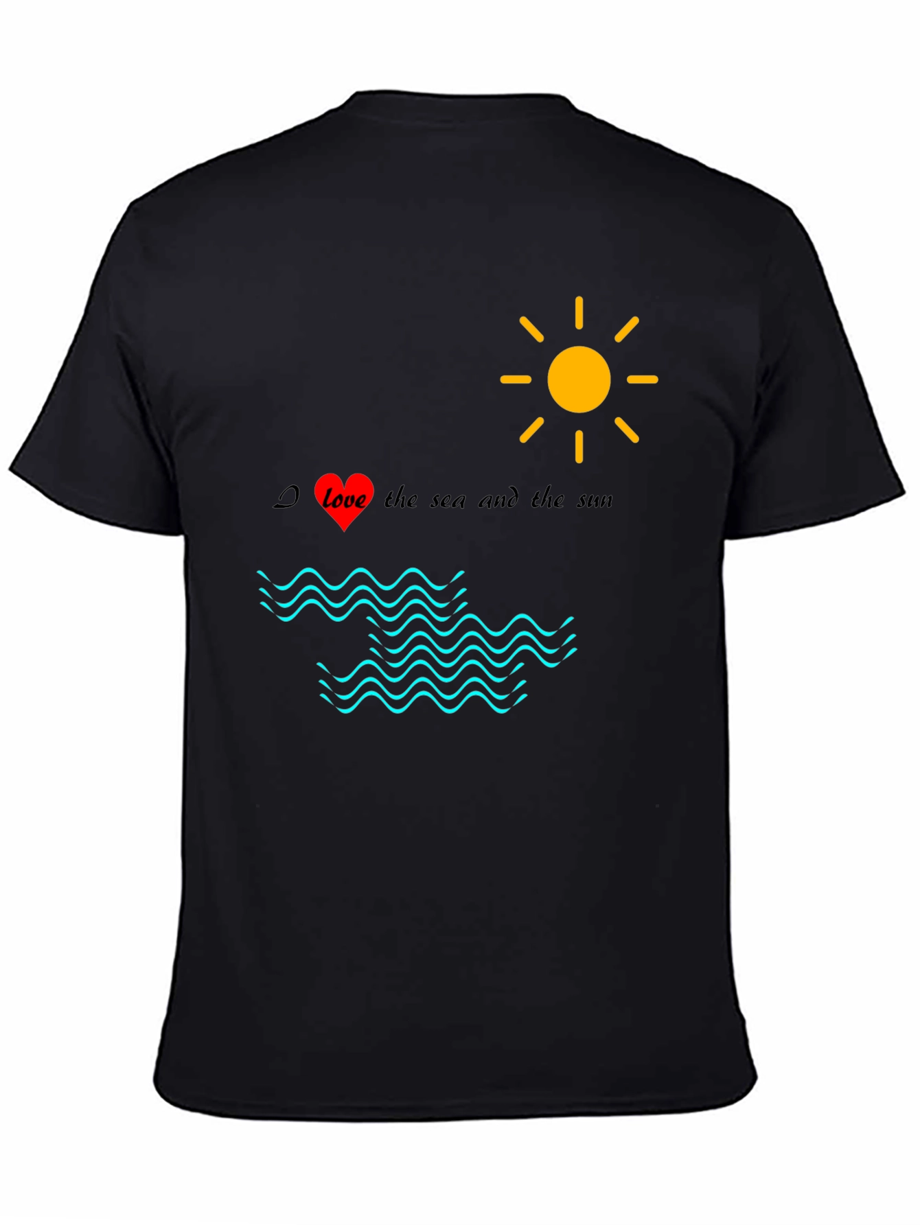 Black Love Sea Sun Graphic Tee, Black Cotton Shirt view 4