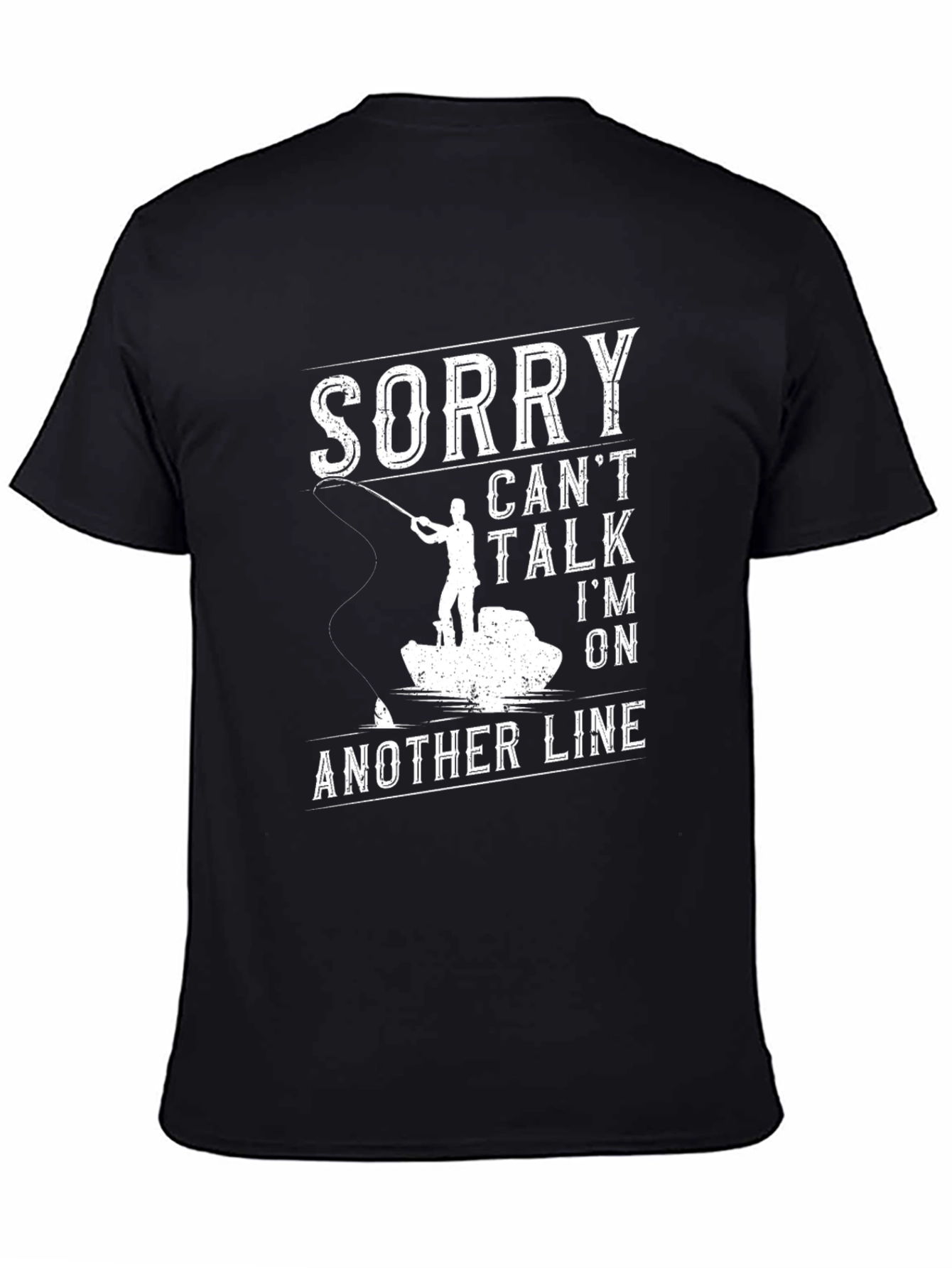 Black Sorry Can't Talk Fishing T-Shirt view 4