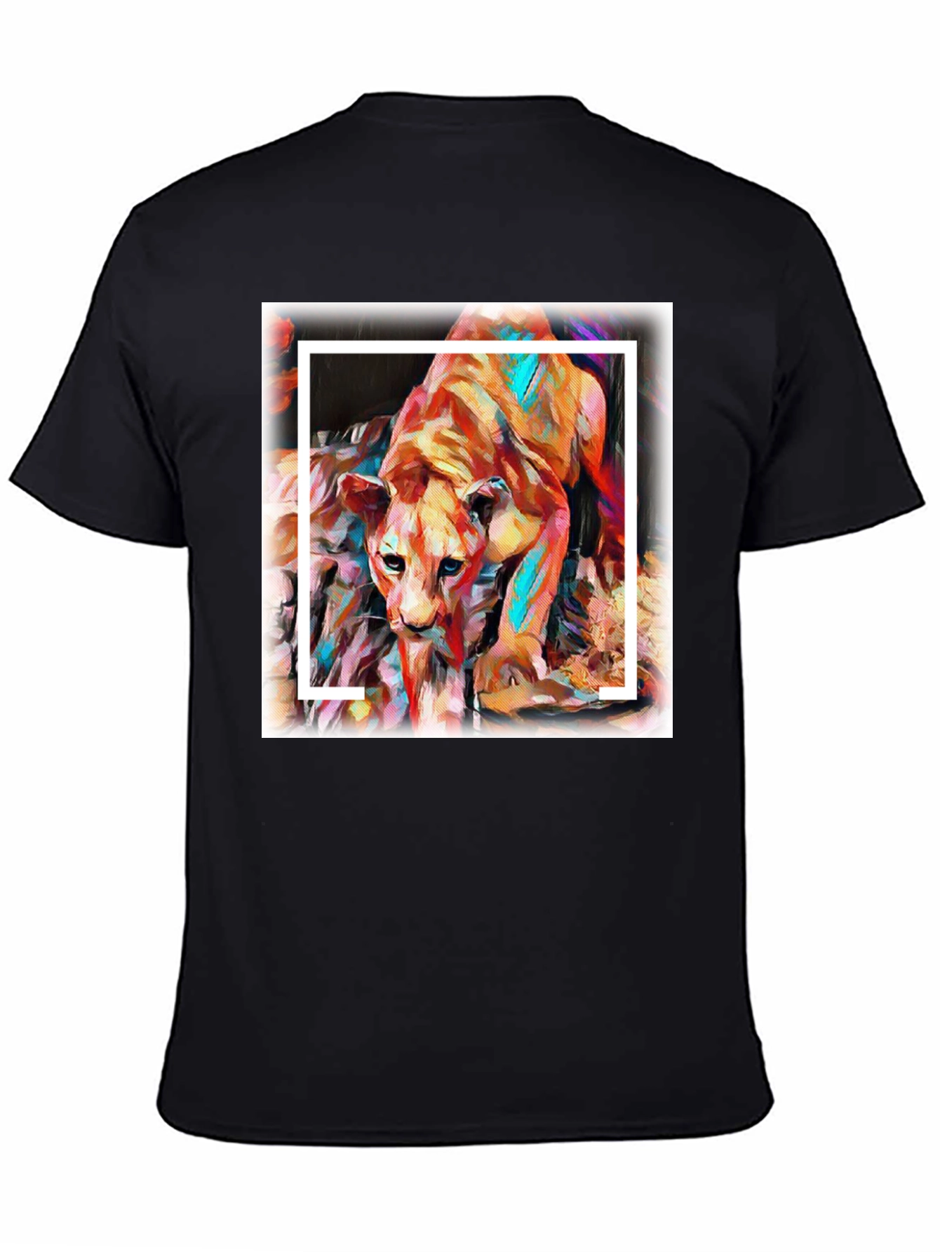 Black Abstract Lion Graphic Tee - Men's Black T-Shirt view 4