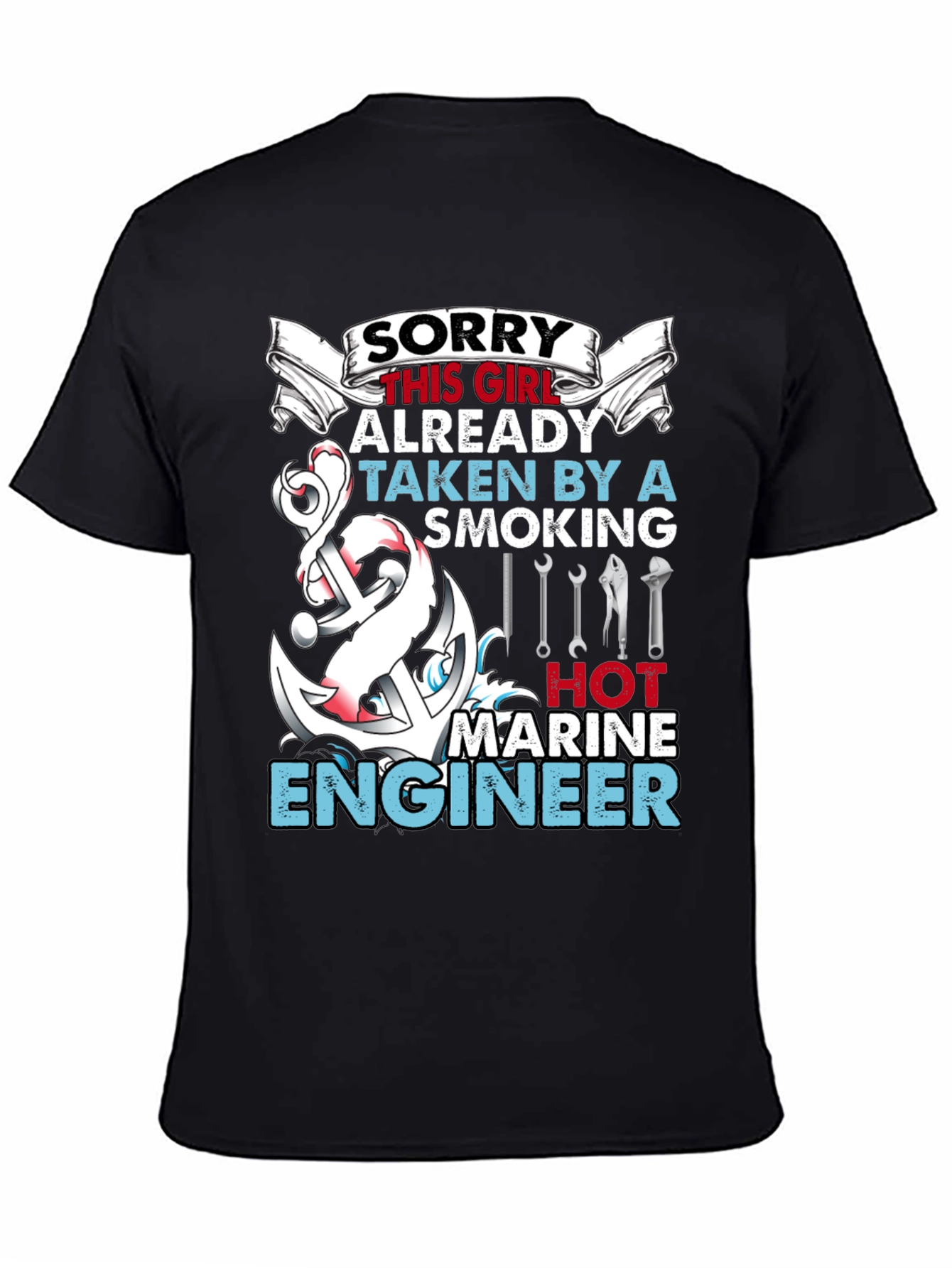 Black Sorry Girl Marine Engineer Graphic T-Shirt view 4
