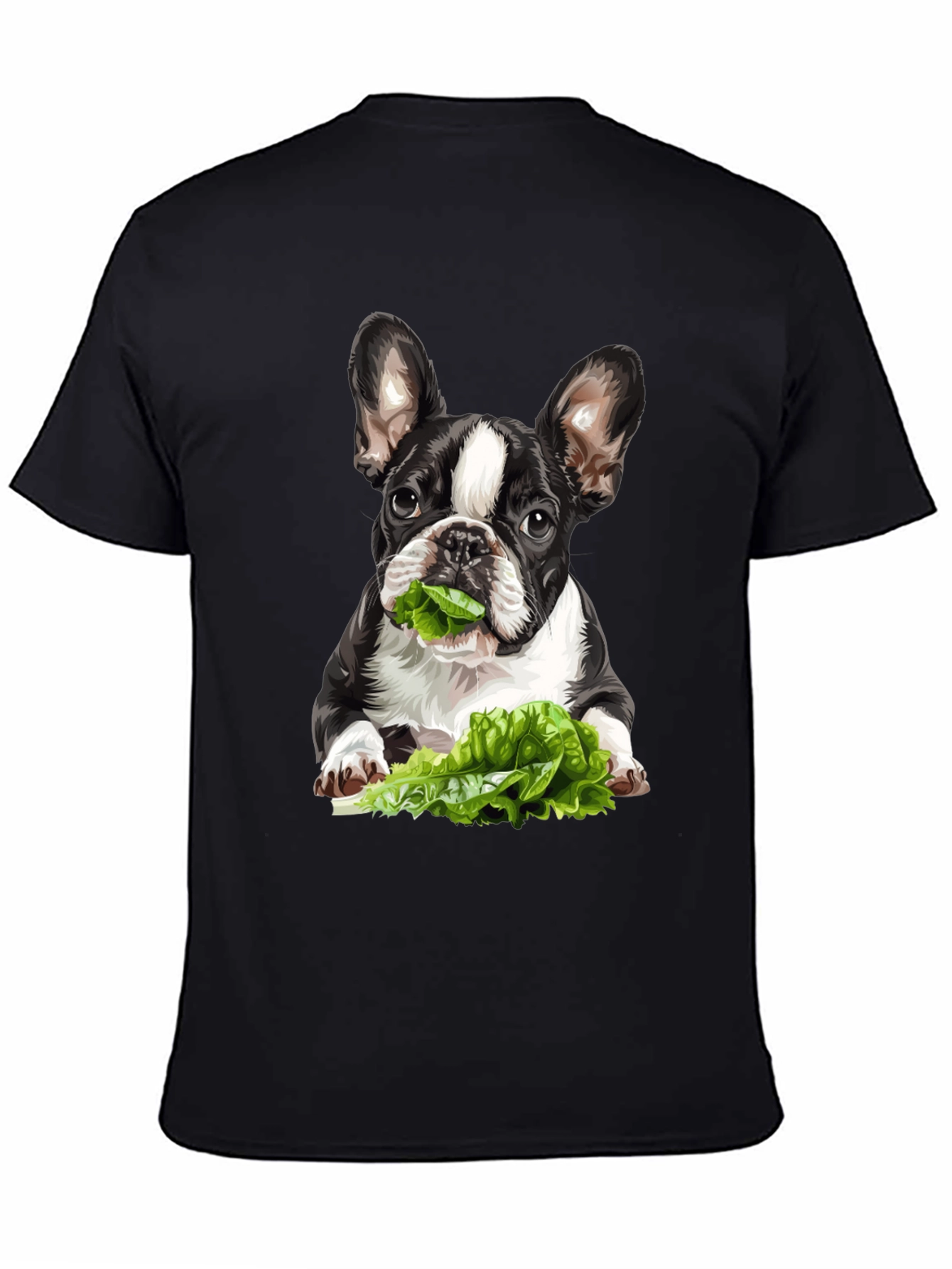 Black Dog Eating Lettuce Graphic Tee - Casual Cotton T-Shirt view 4