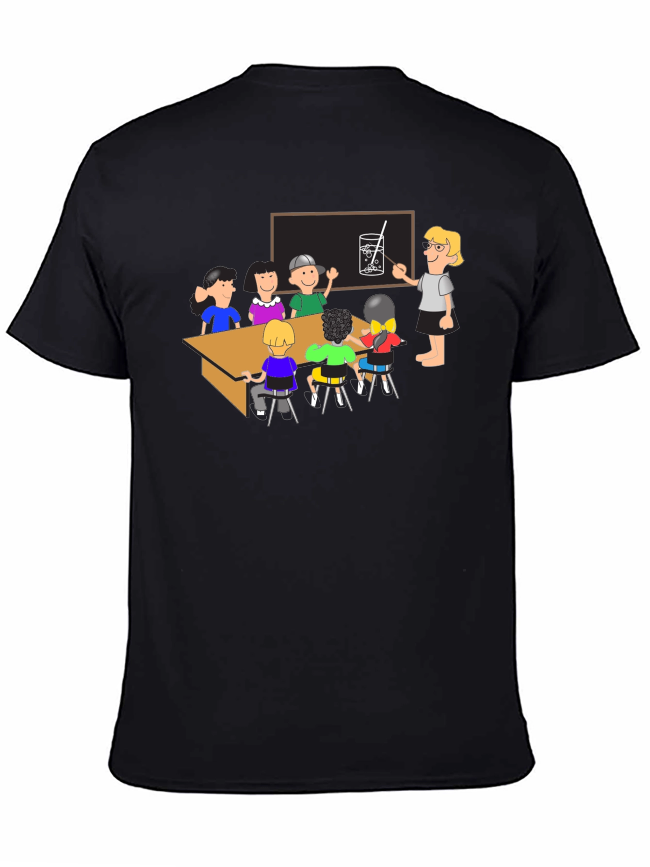 Black Cartoon School Kids Print Black T-Shirt view 4