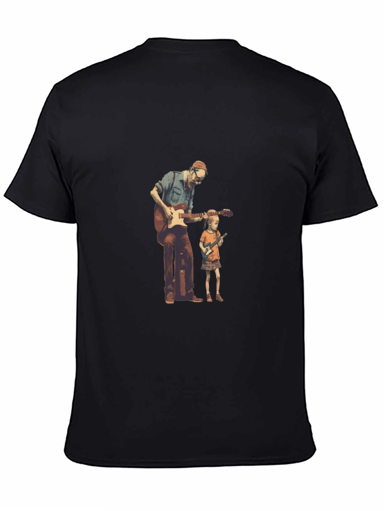 Black Guitarist Dad and Kid Black T-Shirt view 4