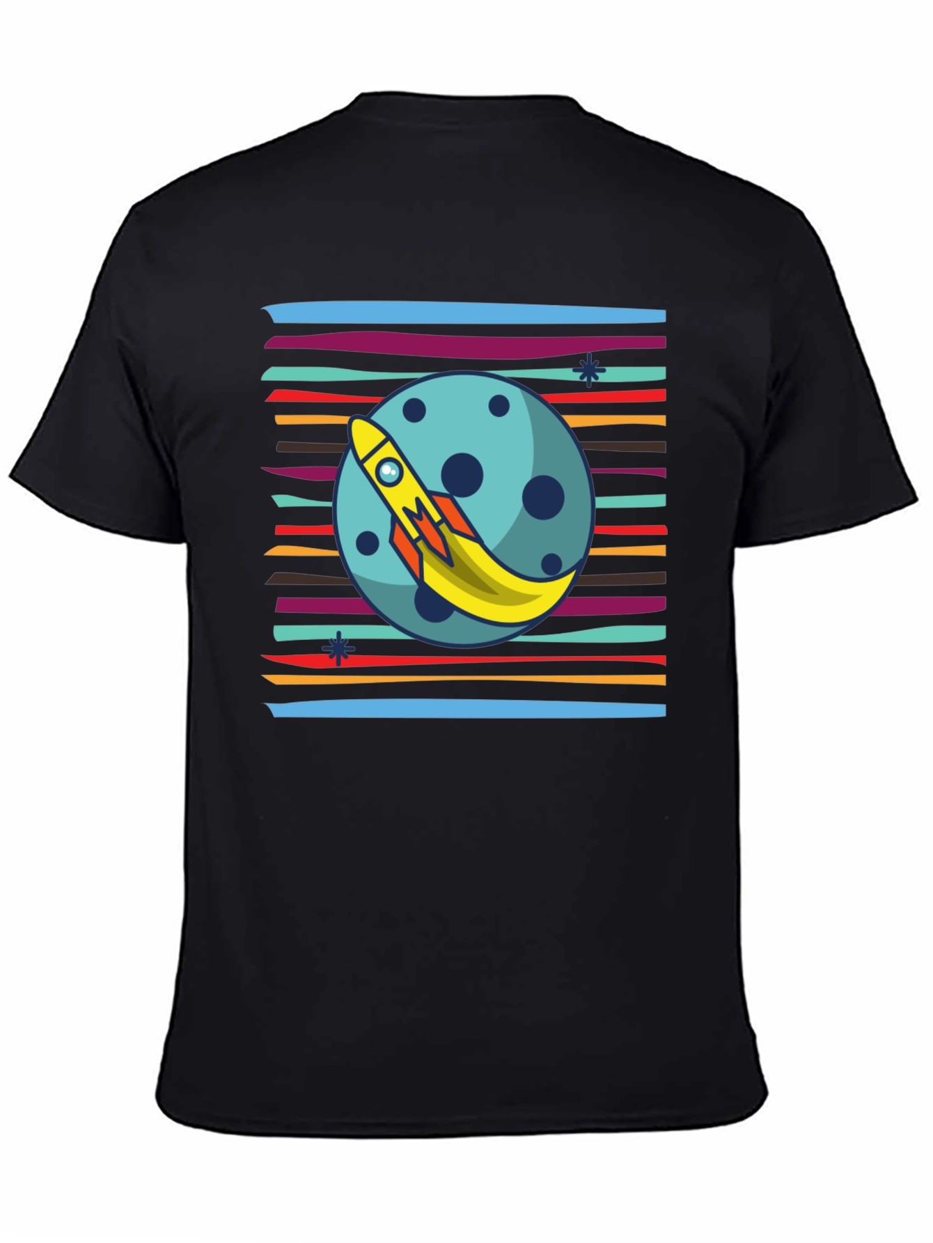 Black Retro Rocket Moon T-Shirt - Blast Off in Style! view 4