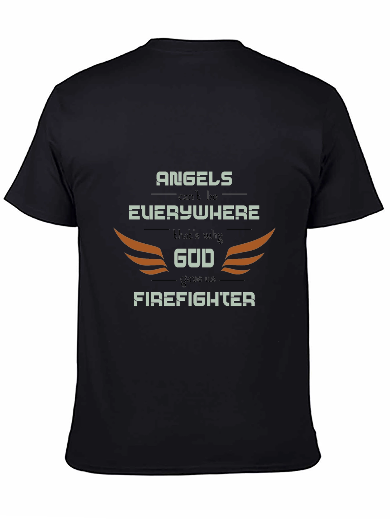 Black Firefighter Graphic Tee - Angel Wings Design, Everyday Wear view 4