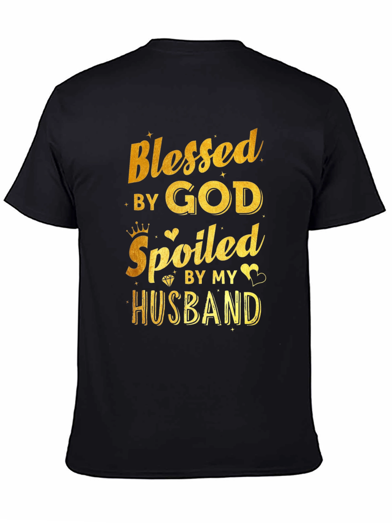 Black Blessed by God Spoiled by Husband Black T-Shirt view 4