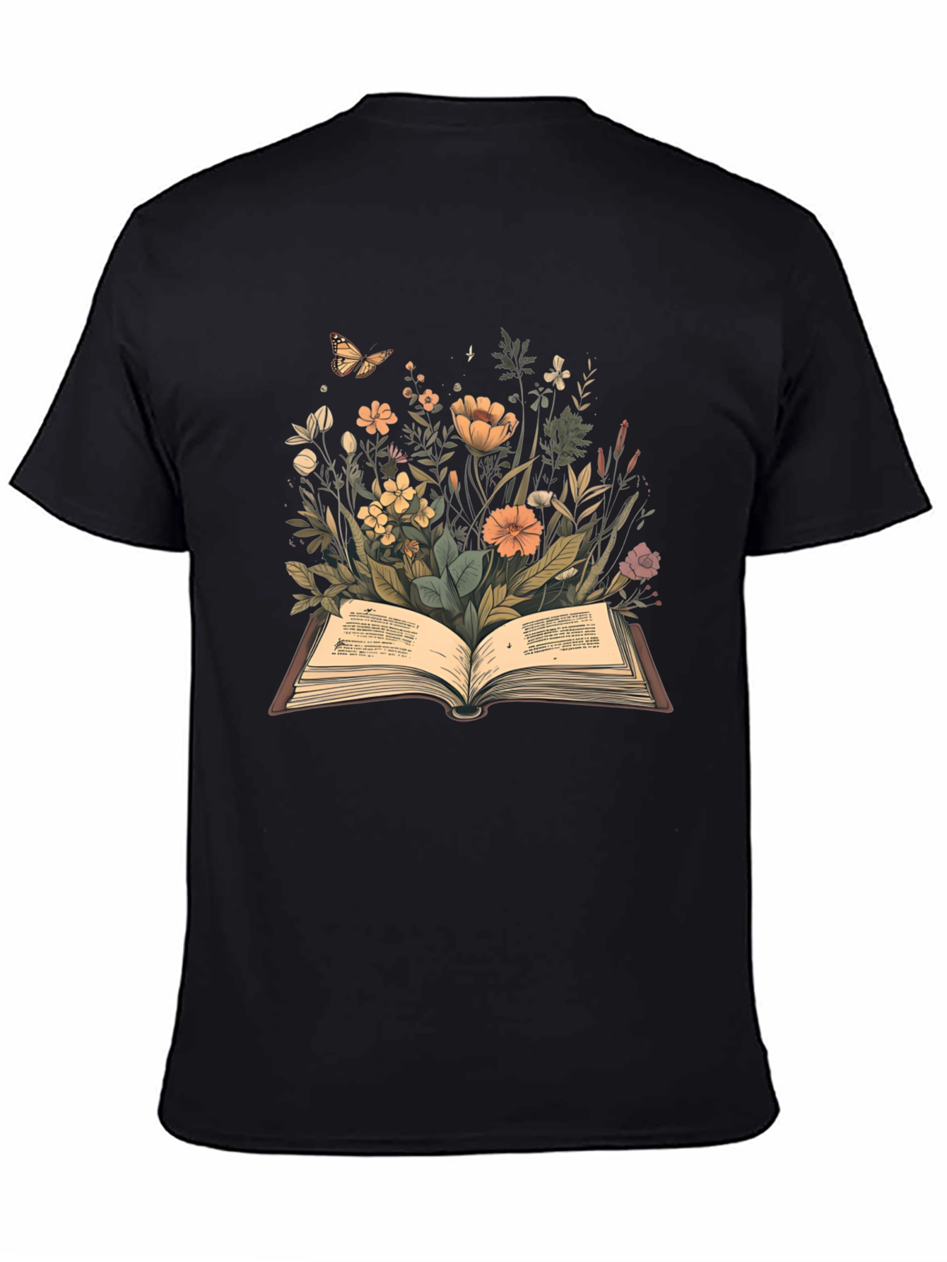 Black Floral Book T-Shirt - Nature Reader Tee view 4