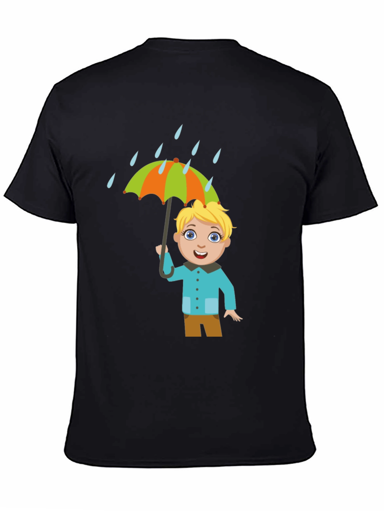 Black Cartoon Boy Umbrella Black T-Shirt view 4