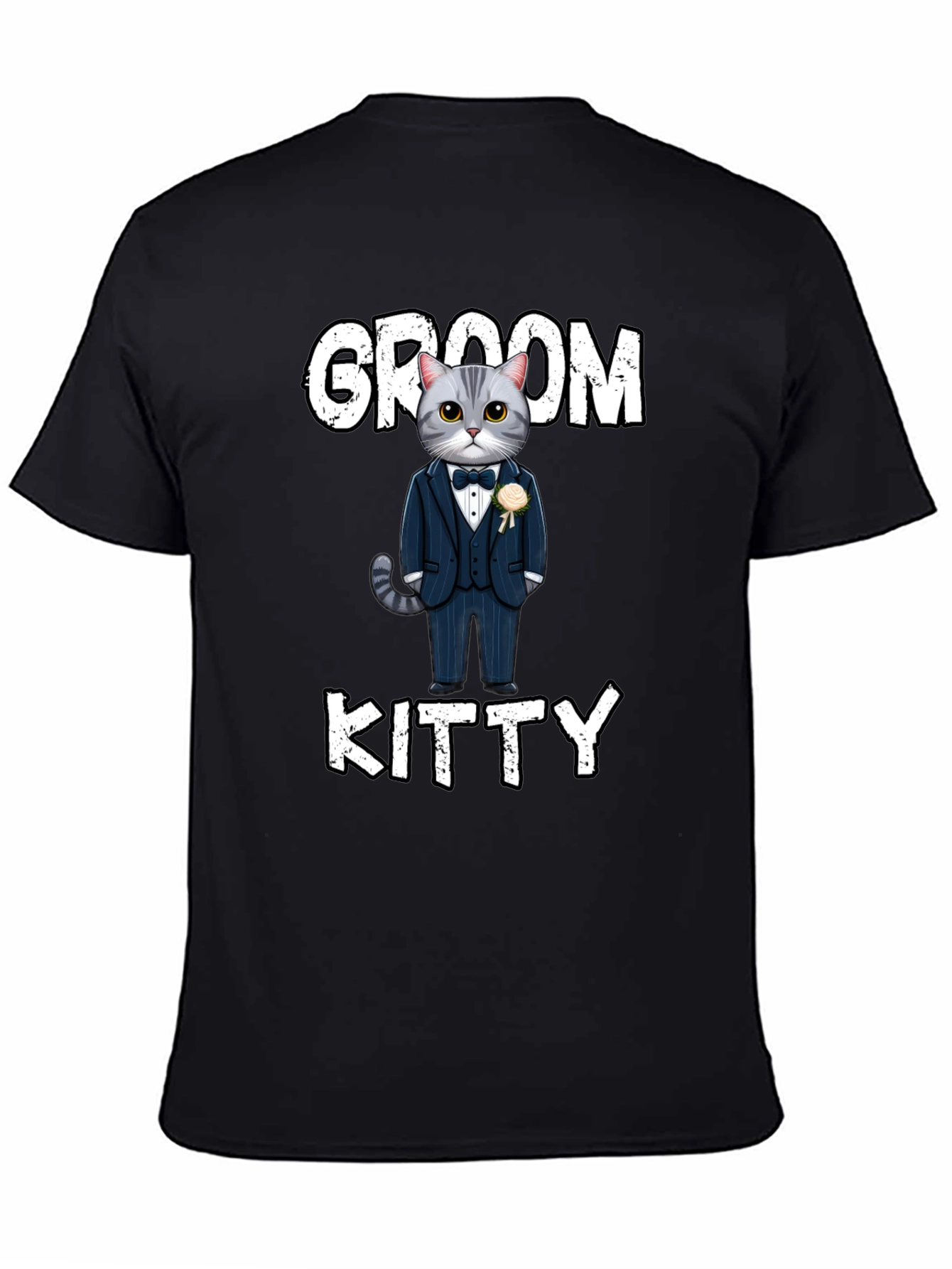 Black Groom Kitty T-Shirt - Cat Wedding Apparel view 4