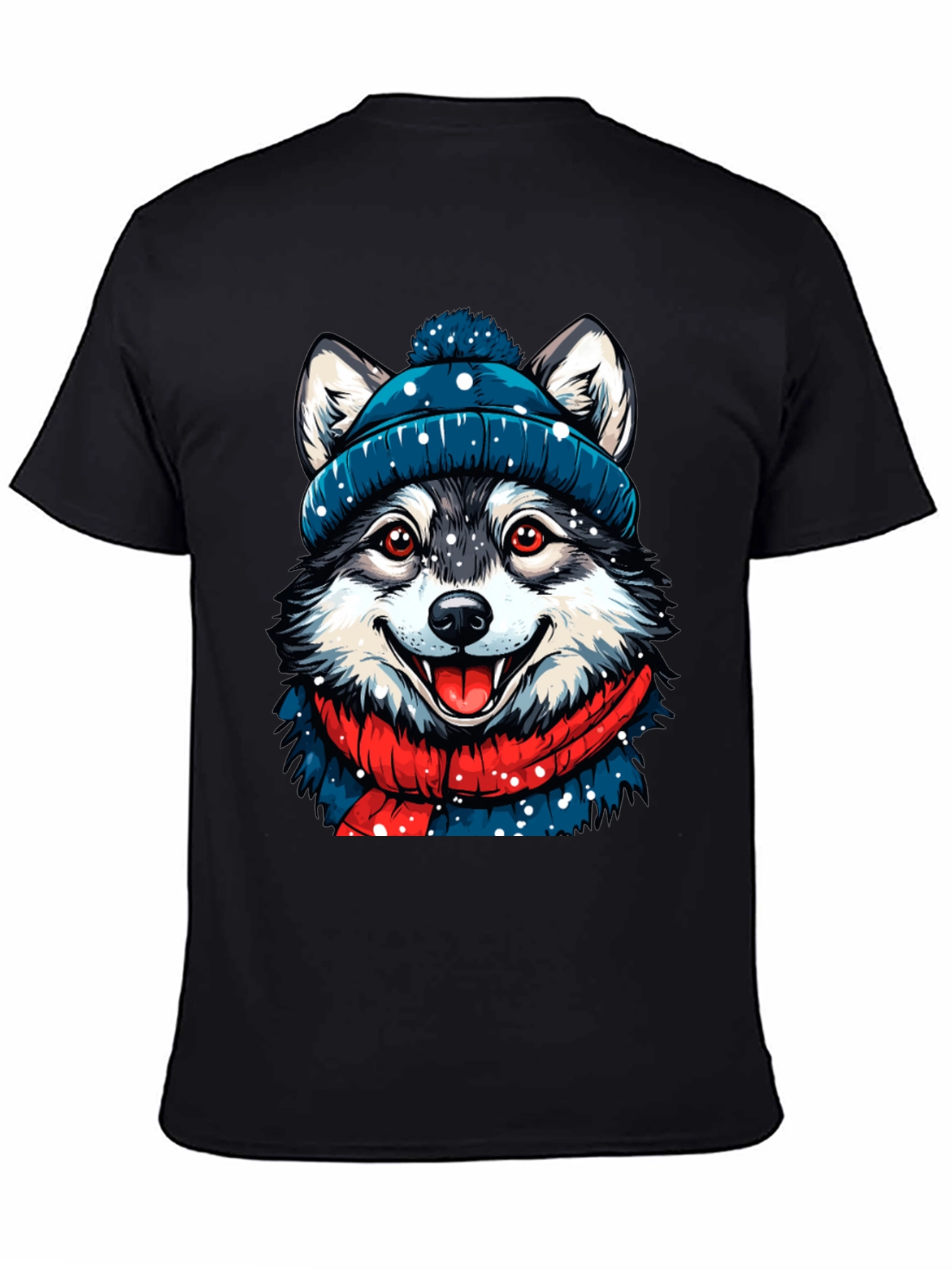 Black Festive Husky Graphic Tee - Winter Style view 4