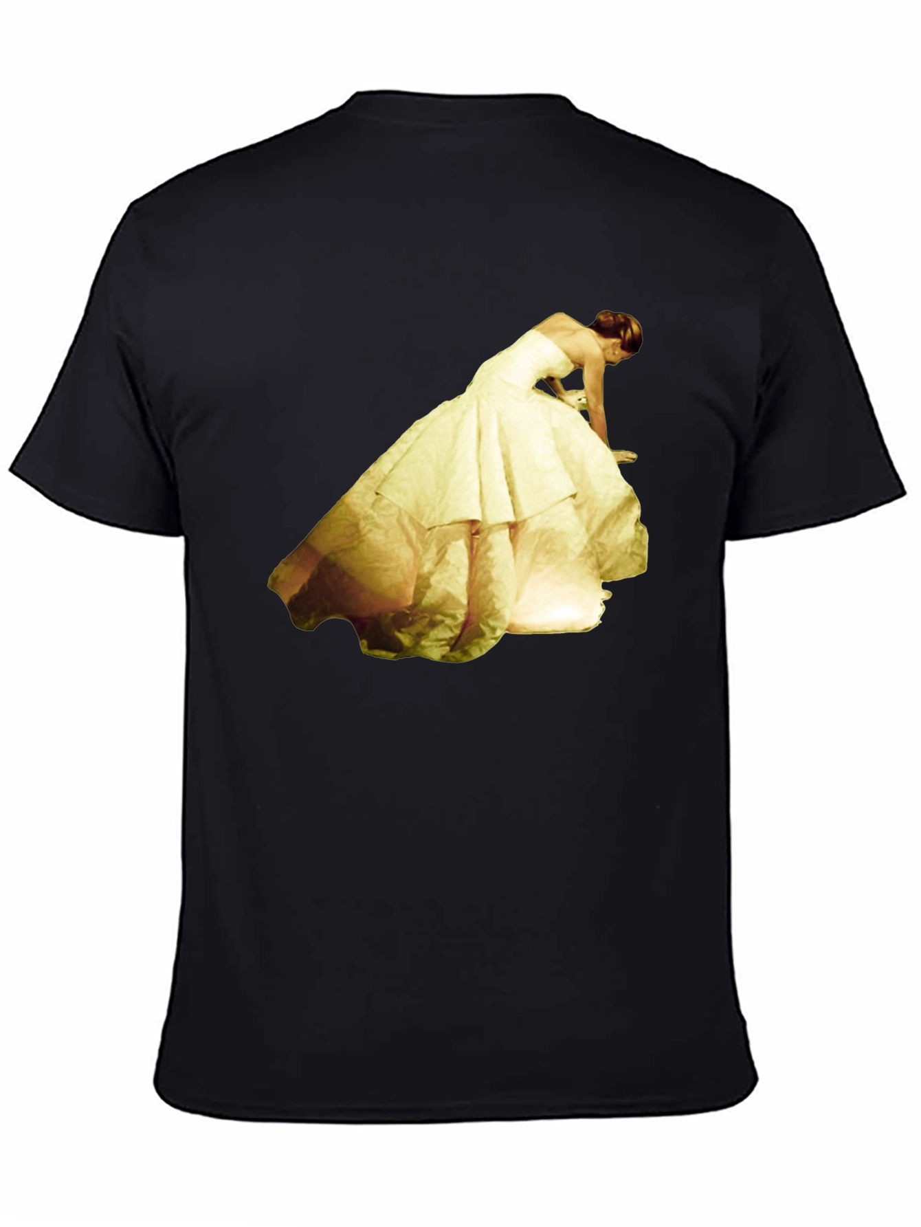 Black Black T-Shirt with Yellow Dress Graphic Tee view 4