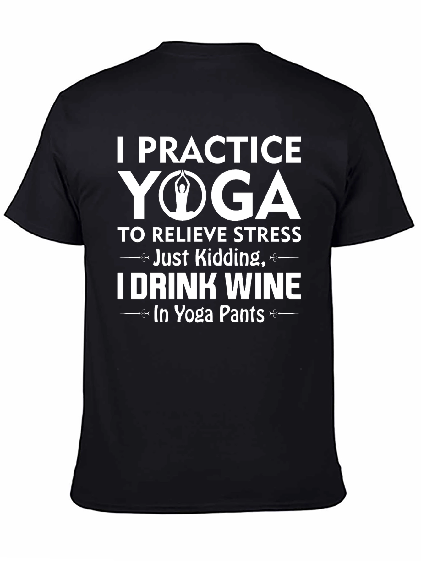 Black Funny Yoga and Wine T-Shirt, Yoga Pants Tee view 4