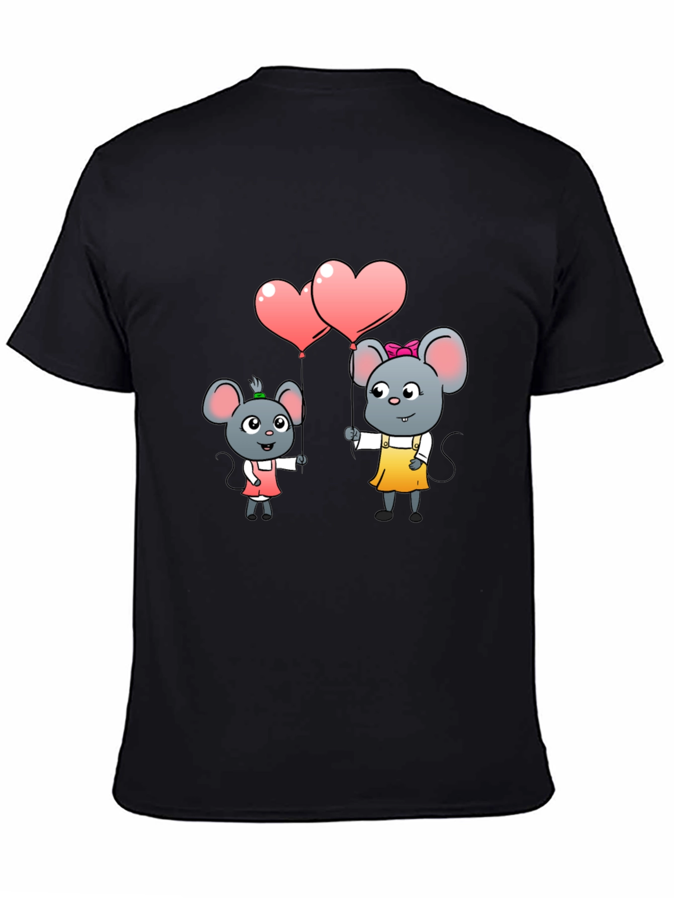 Black Cute Cartoon Mice Heart Balloons Graphic Tee view 4