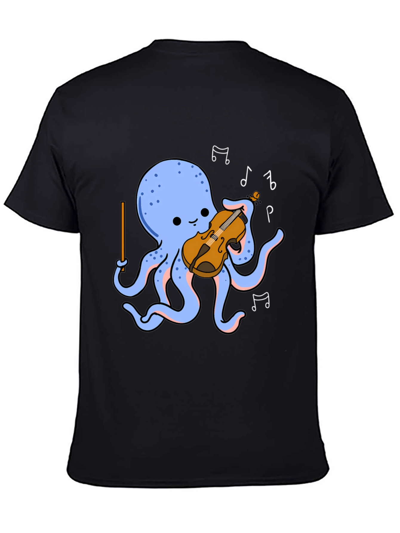 Black Octopus Musician T-Shirt - Cute Cartoon Violin Player Tee view 4