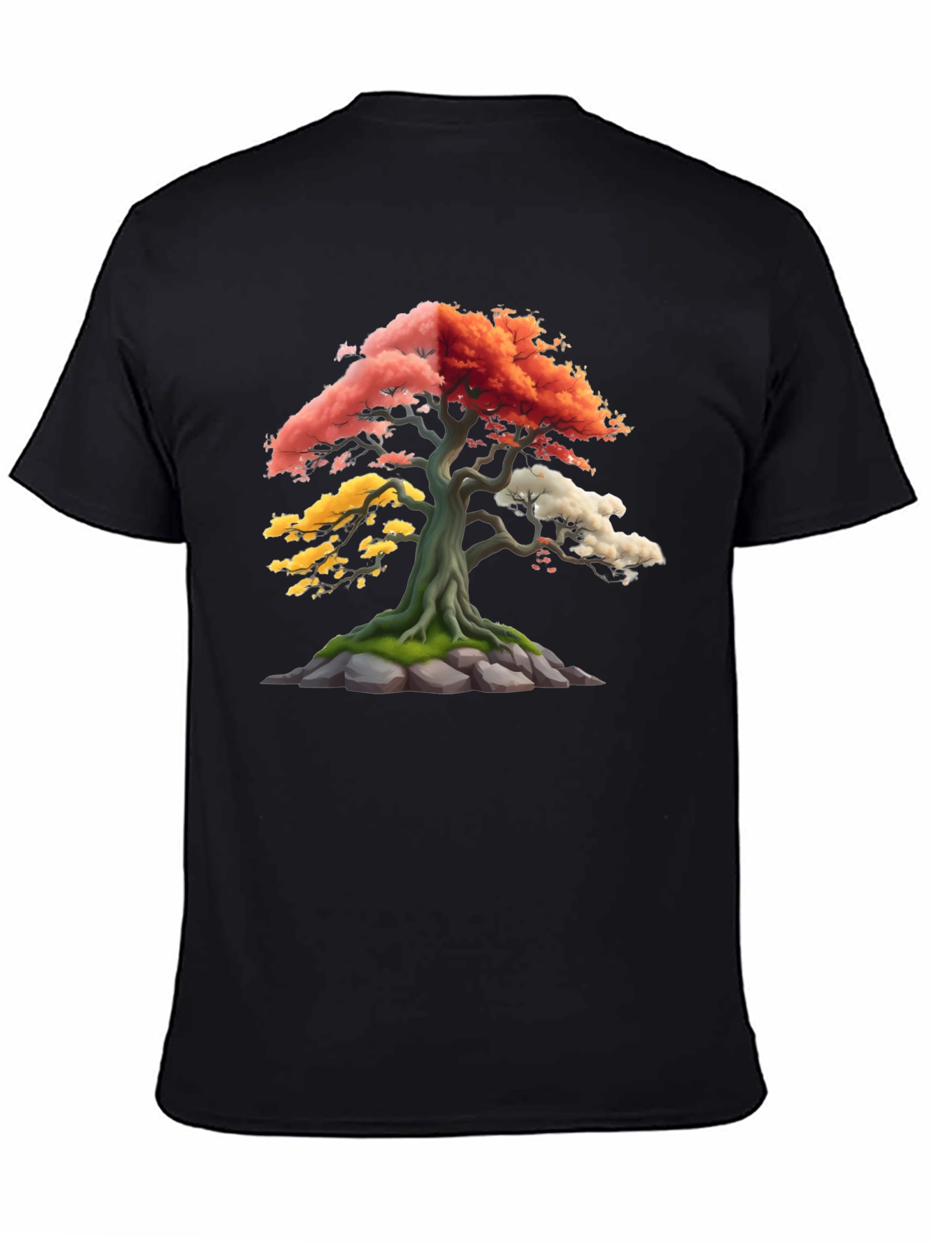 Black Colorful Bonsai Tree Graphic T-Shirt view 4