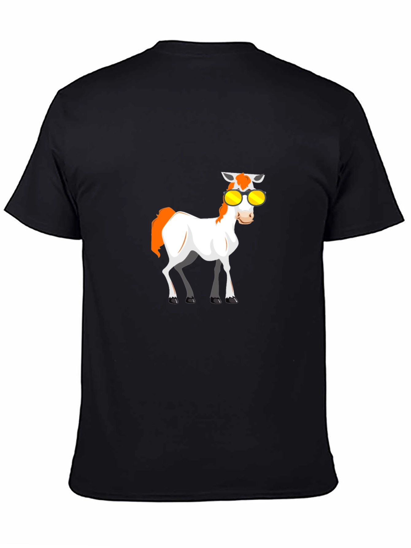 Black Cool Cartoon Horse Graphic Tee view 4
