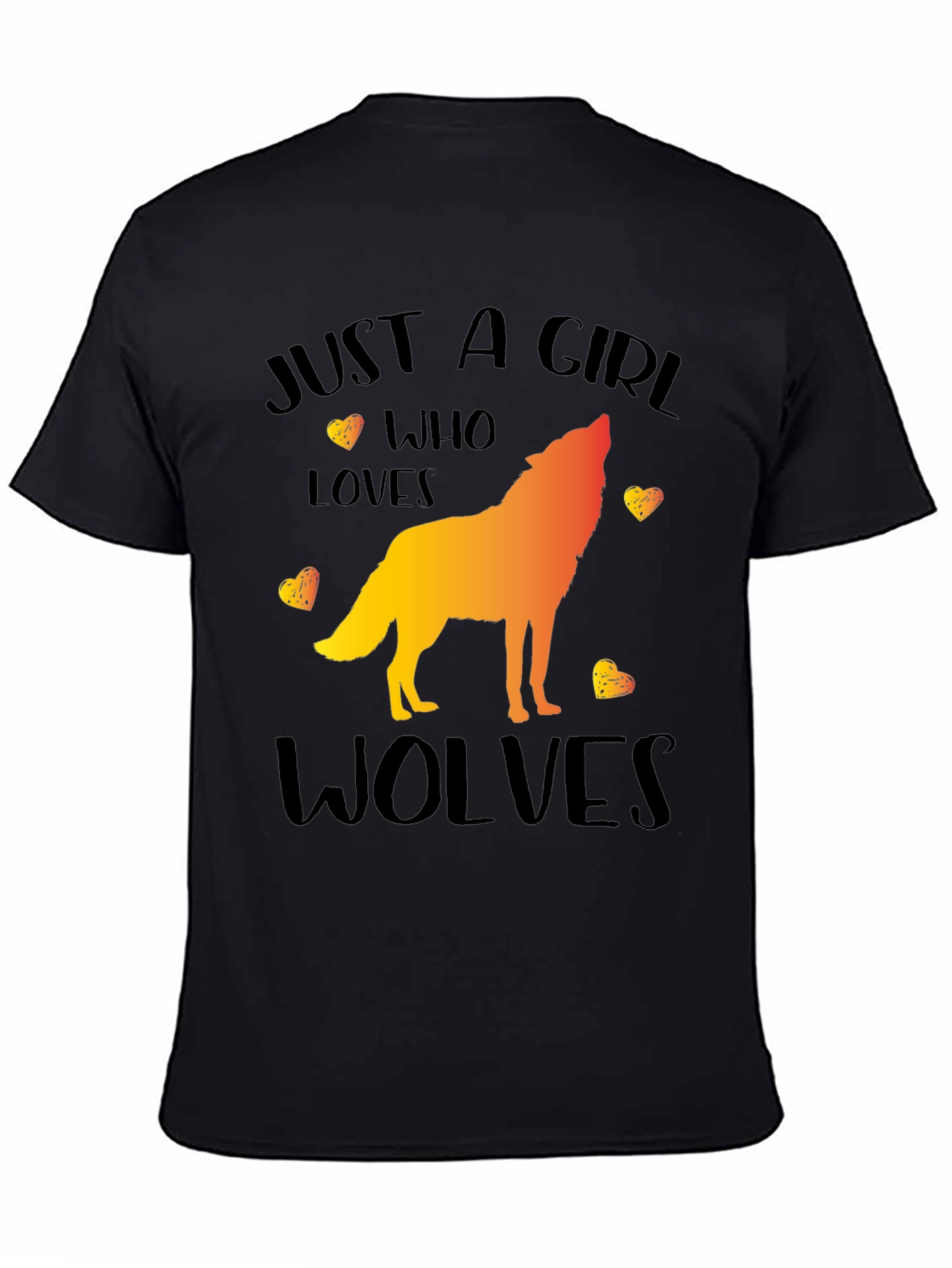 Black Just a Girl Who Loves Wolves Graphic T-Shirt view 4