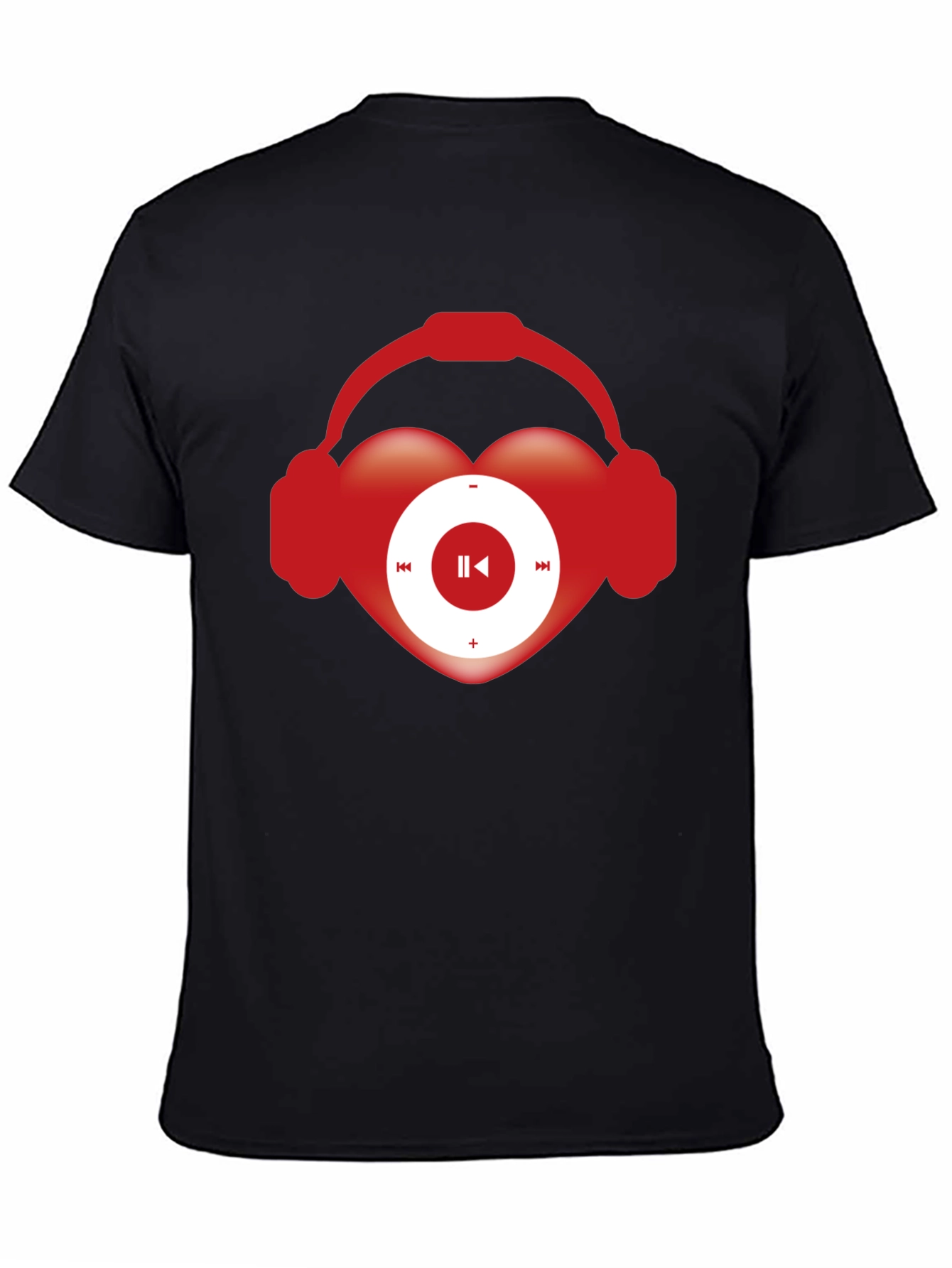 Black Music Lover T-Shirt Heart Headphones Audio Player view 4