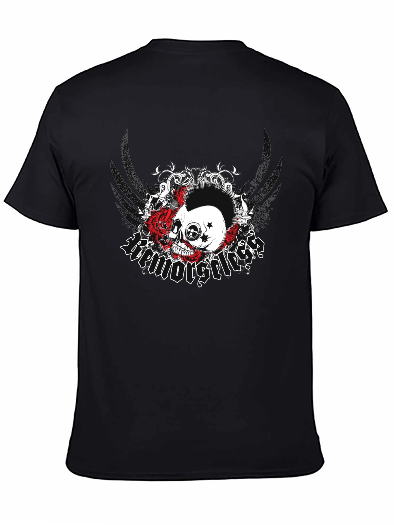 Black Skull & Roses Graphic Tee - Rock Style Shirt view 4