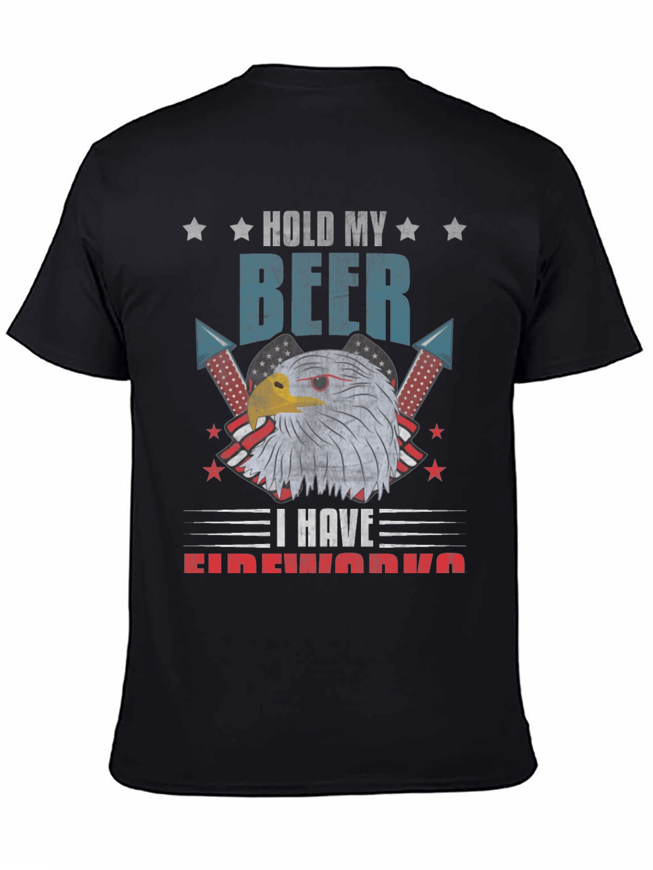Black Hold My Beer Fireworks Patriotic Eagle T-Shirt view 4