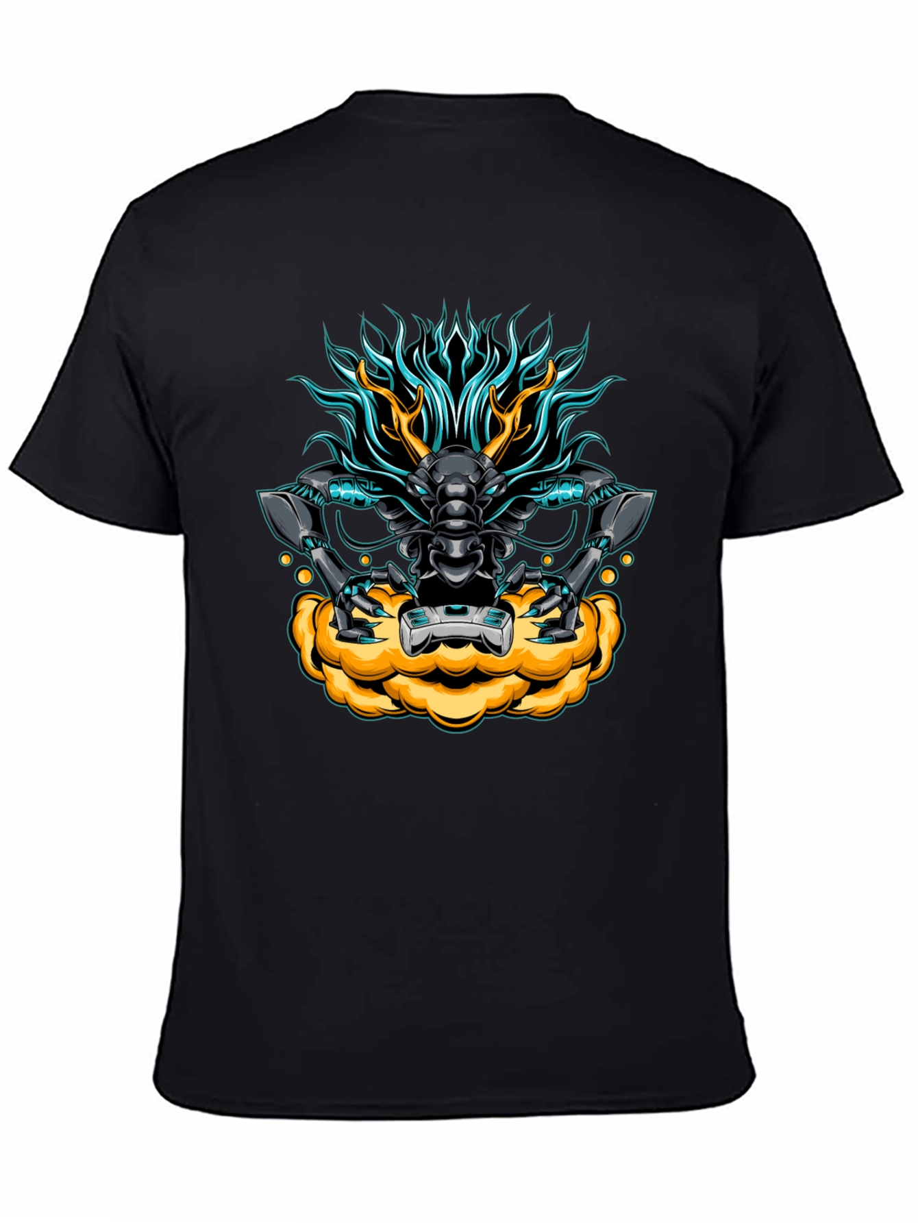 Black Cyberpunk Dragon Graphic Tee - Black view 4
