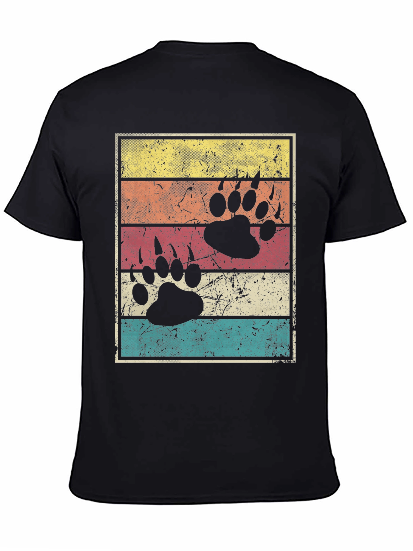 Black Retro Bear Paw Print T-Shirt view 4