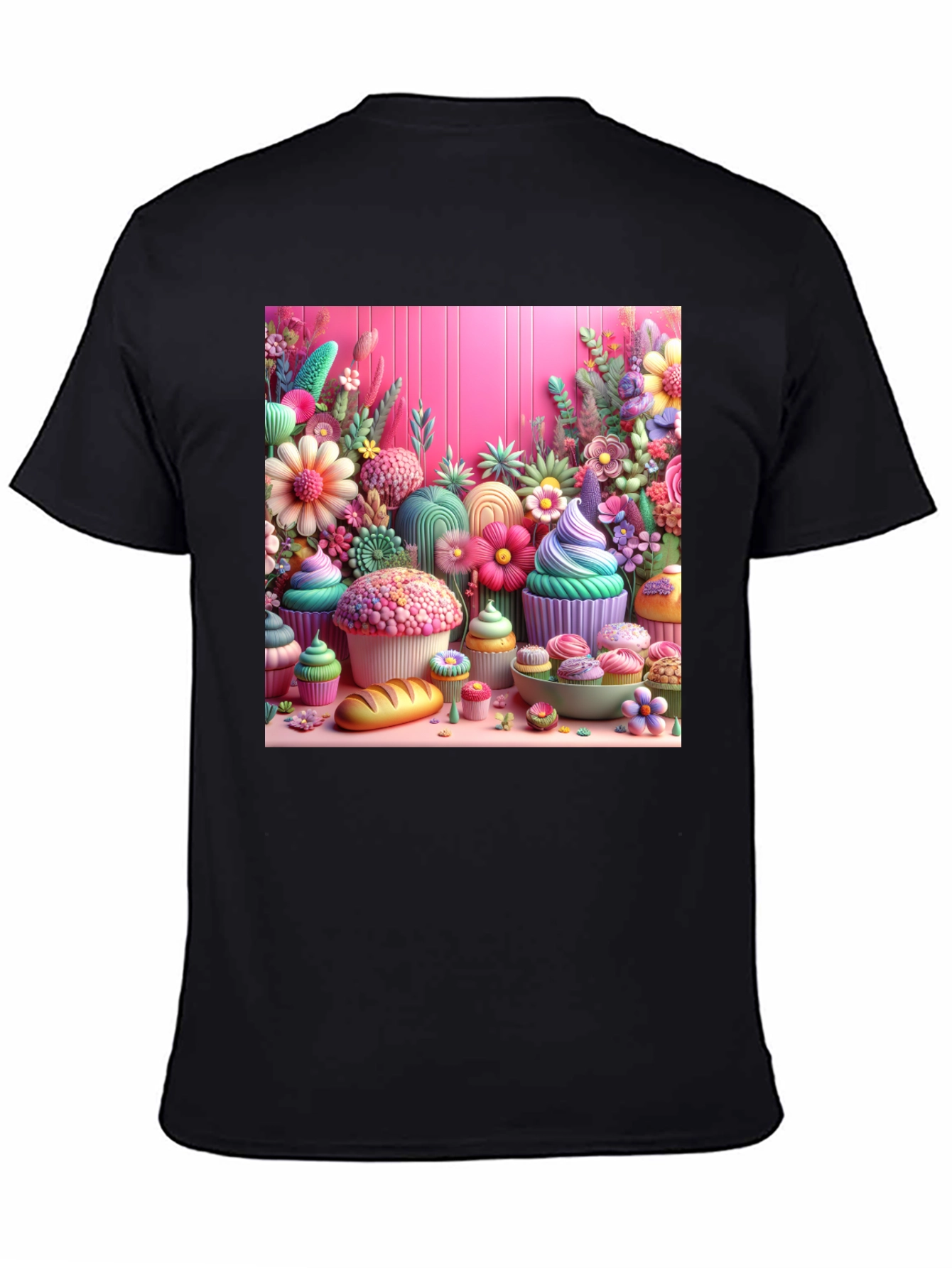 Black Sweet Treat Floral Cupcake T-Shirt view 4