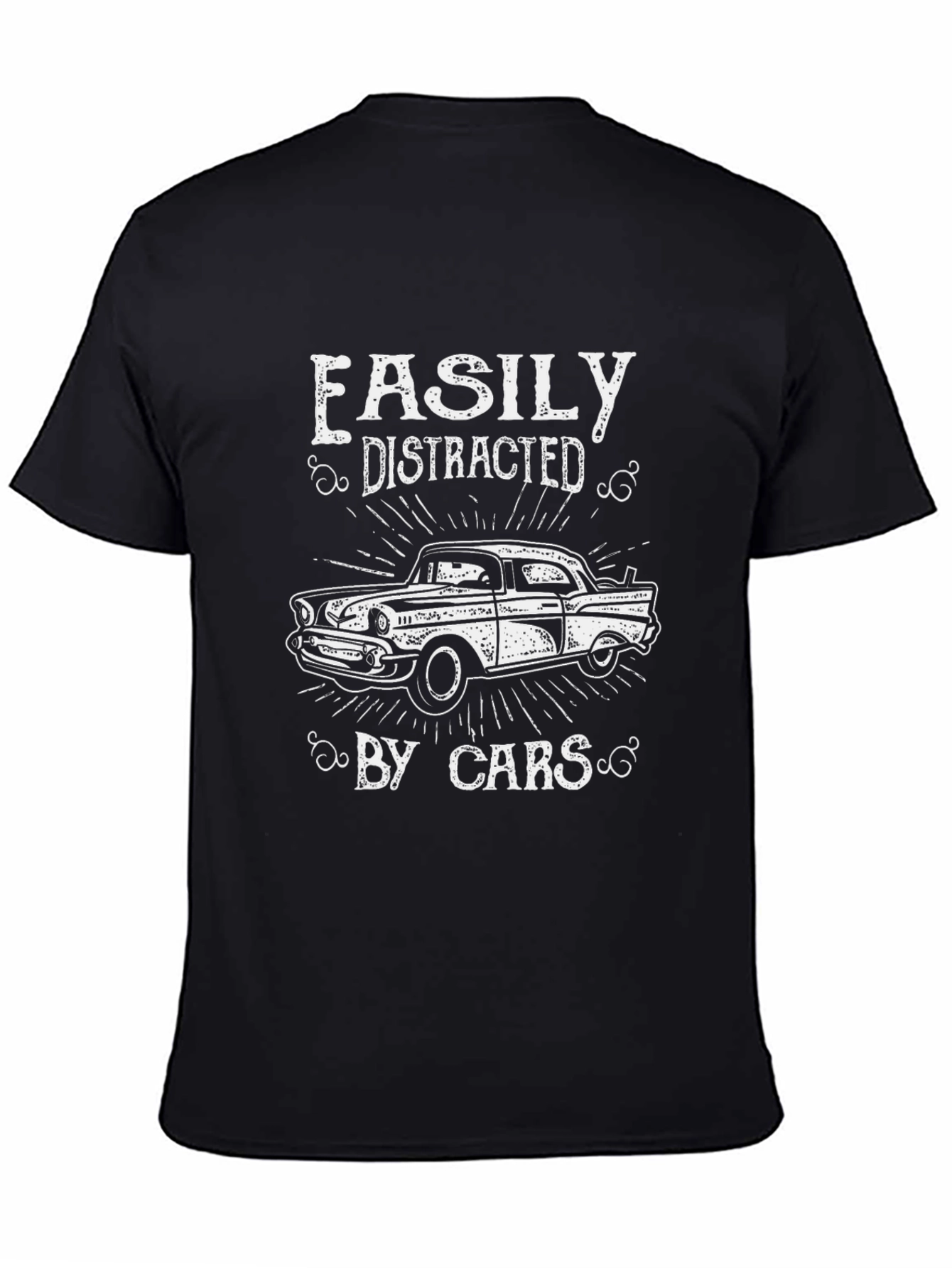 Black Easily Distracted By Cars Black T-Shirt view 4
