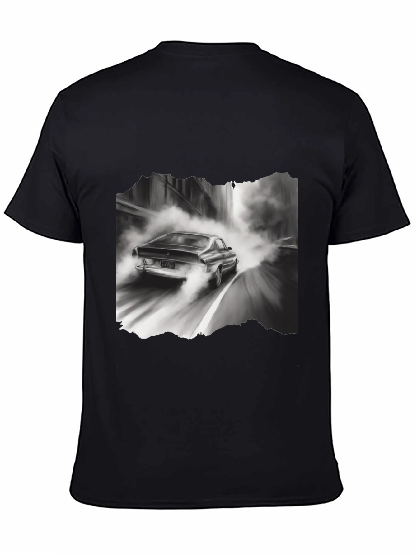 Black Retro Car Graphic Tee - Black Cotton Blend T-Shirt view 4