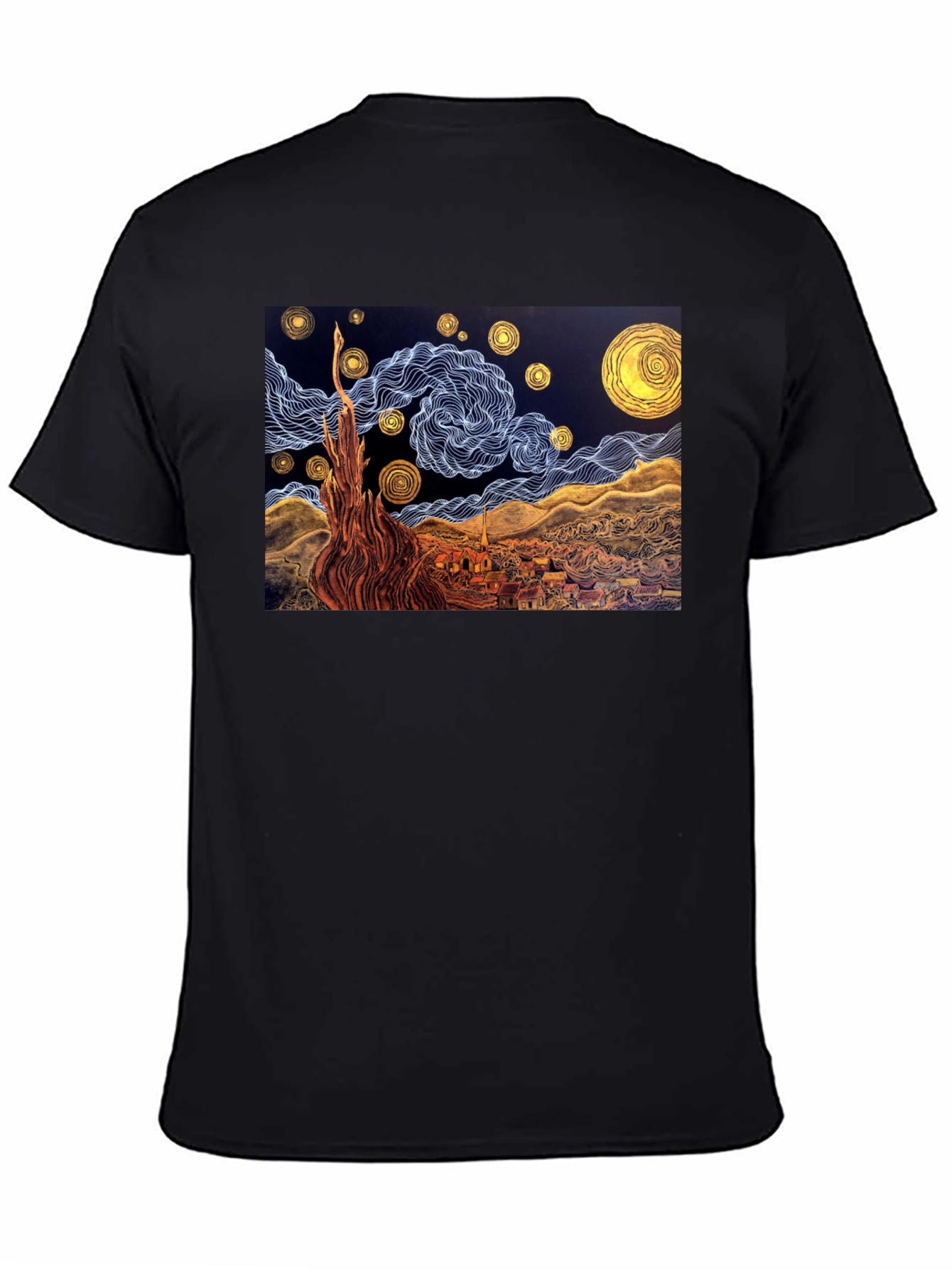 Black Starry Night Art T-Shirt view 4