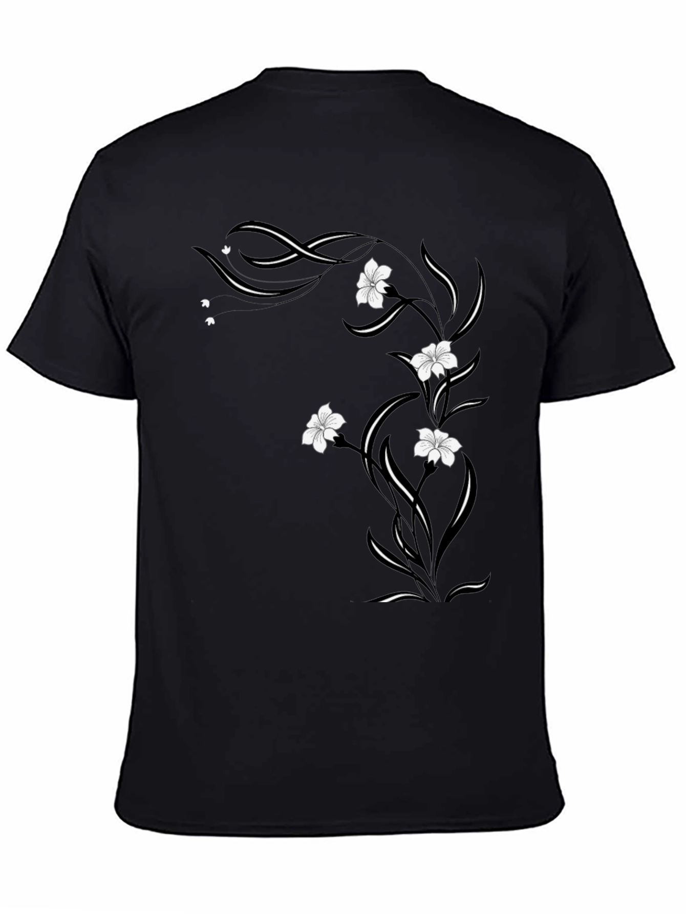 Black Floral Vine Graphic Tee - Black Cotton Blend view 4