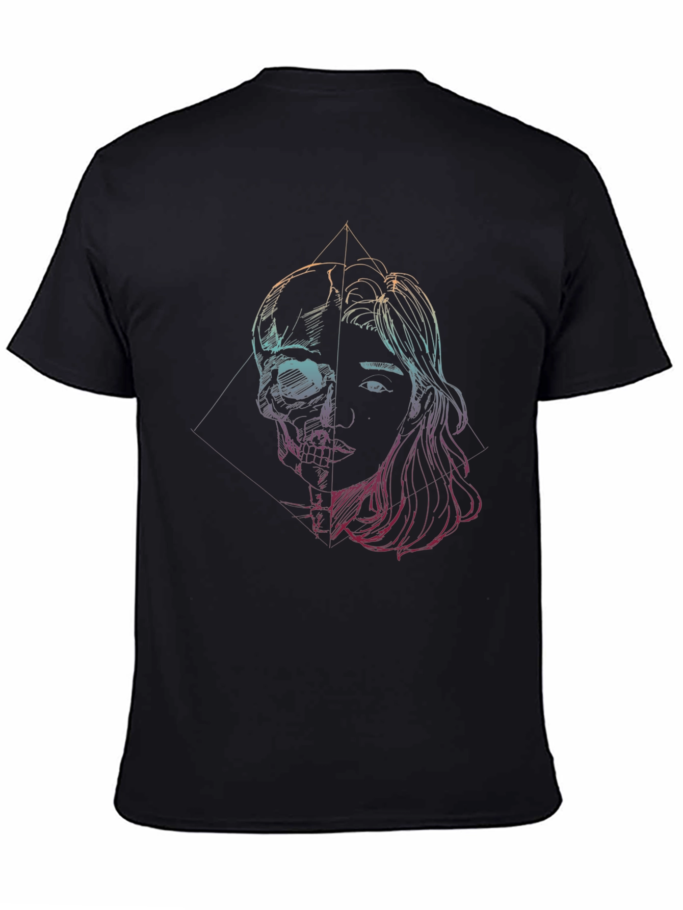 Black Skull & Woman Graphic Tee - Edgy Art T-Shirt view 4