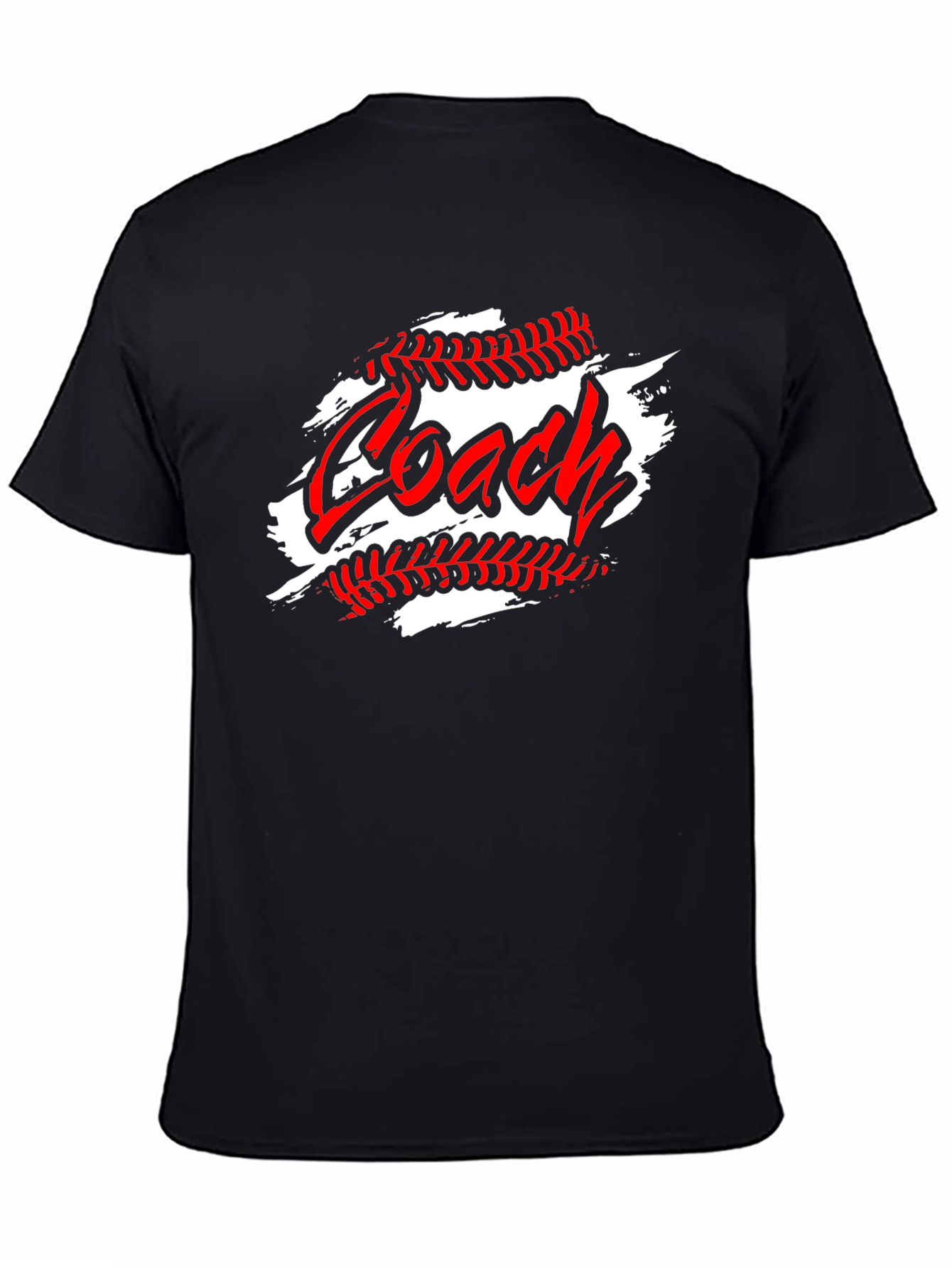 Black Baseball Coach T-Shirt - Sporty Crew Neck Tee view 4