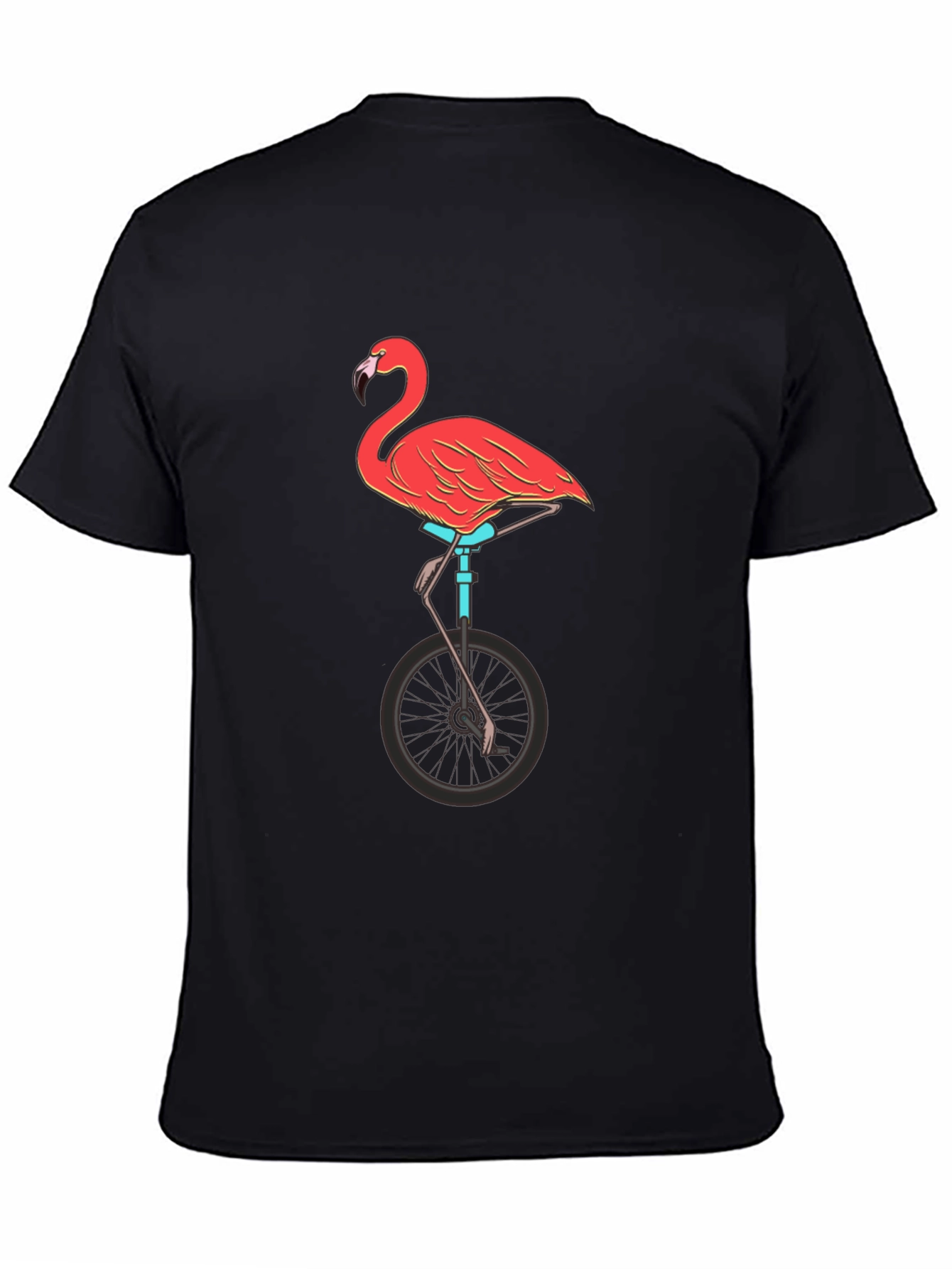 Black Flamingo on Unicycle Graphic Tee - Funky Unisex T-Shirt view 4