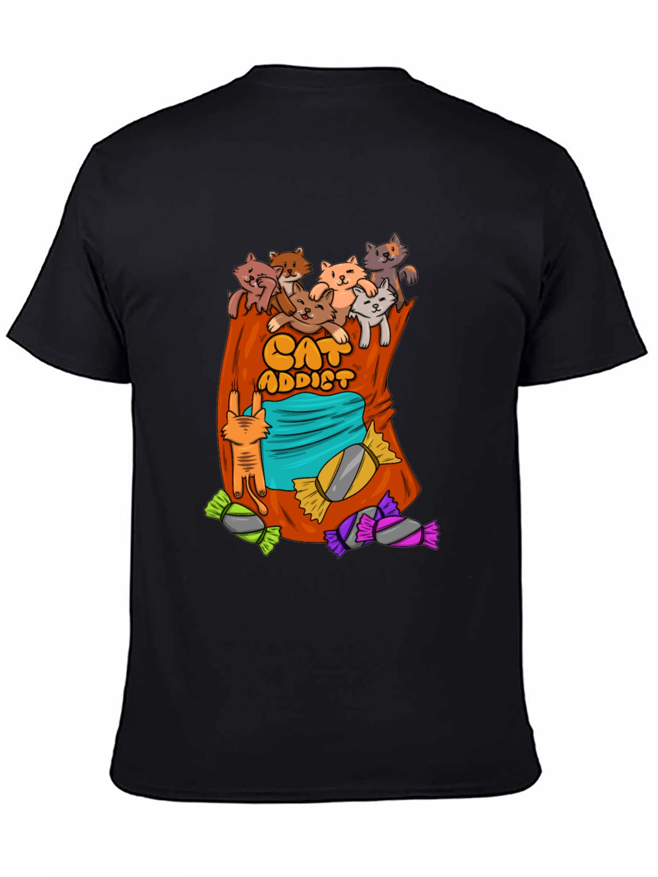 Black Cat Addict T-Shirt - Cartoon Cats & Candy! view 4