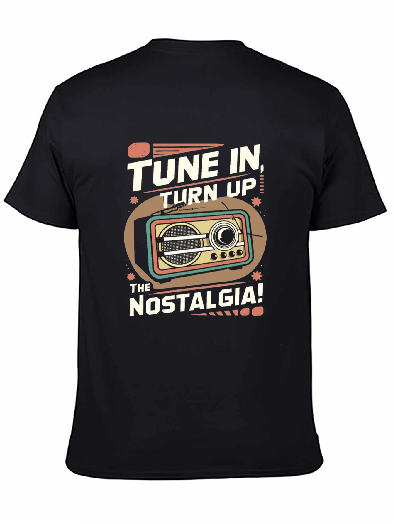 Black Tune In Nostalgia Retro Radio T-Shirt view 4