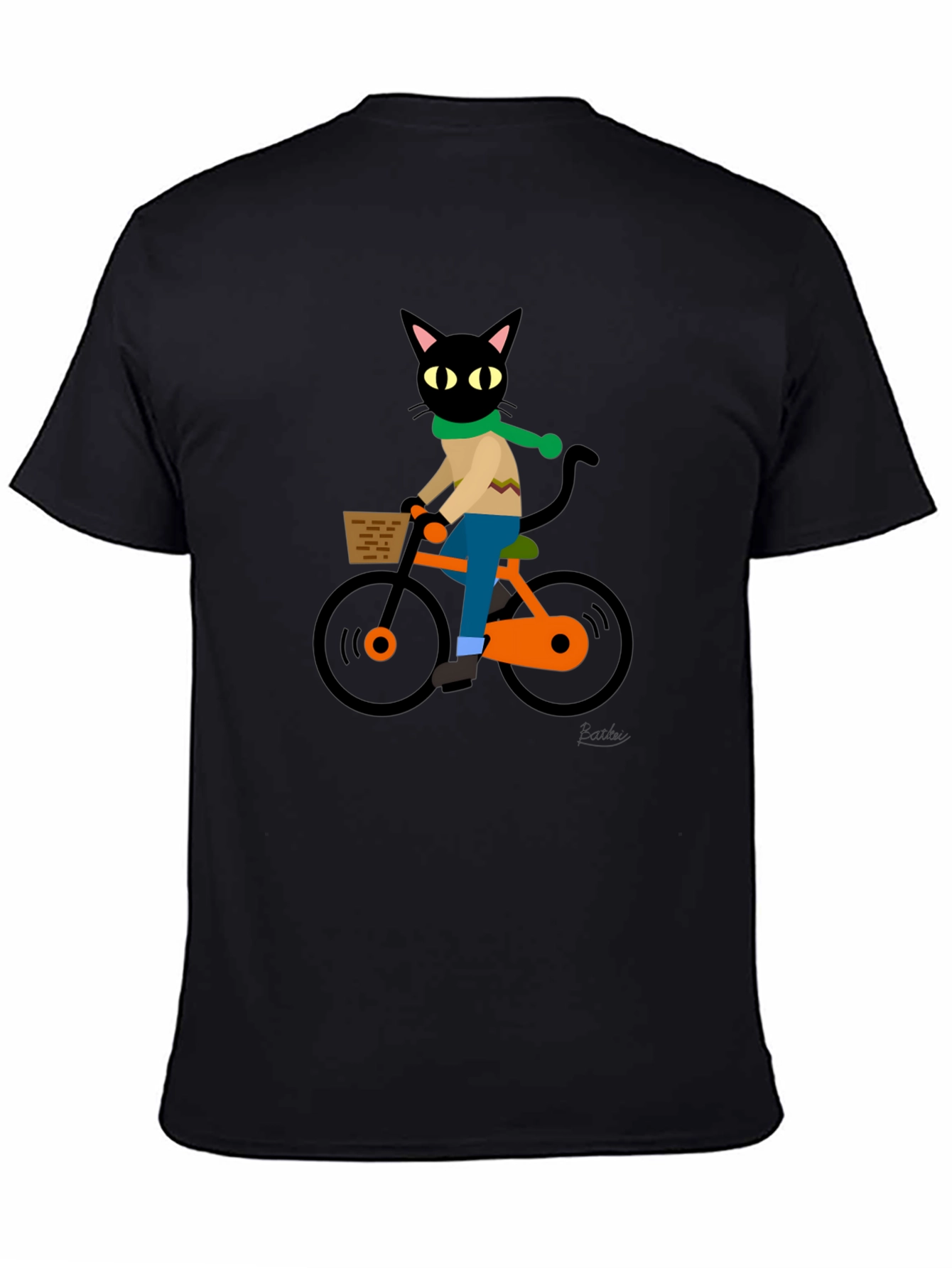 Black Cool Cat on Bike Graphic Tee - Black Cotton T-Shirt view 4