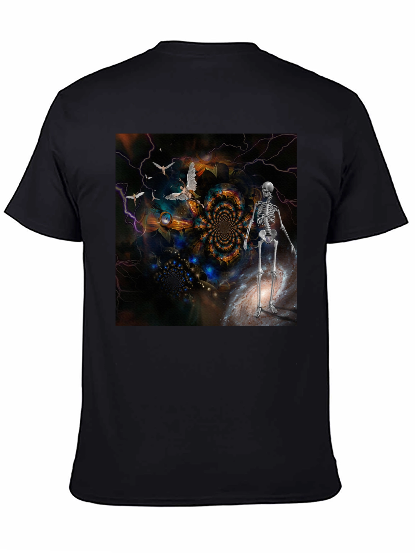 Black Surreal Skeleton Art T-Shirt view 4
