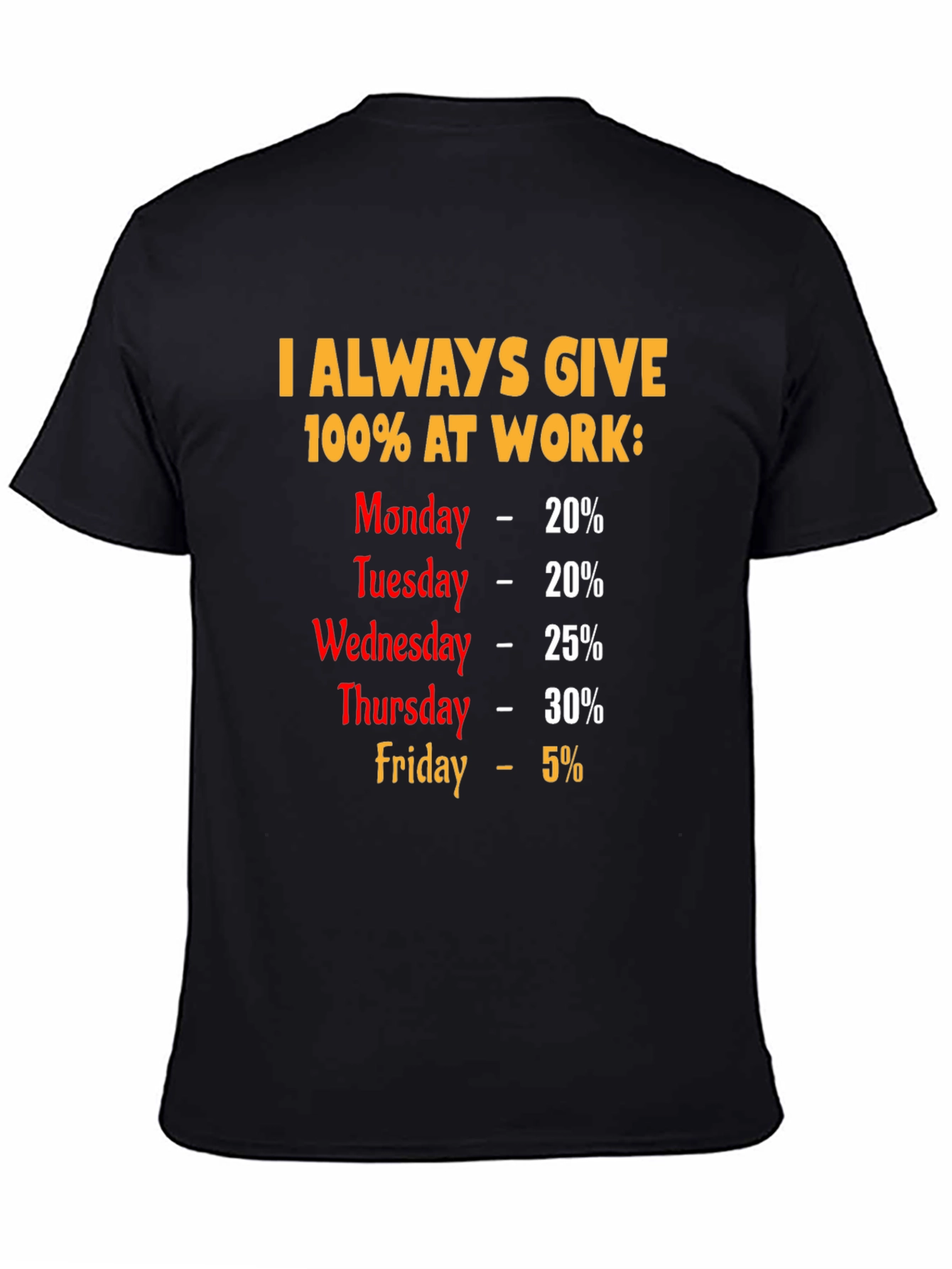 Black Funny Work Week T-Shirt - I Always Give 100% view 4