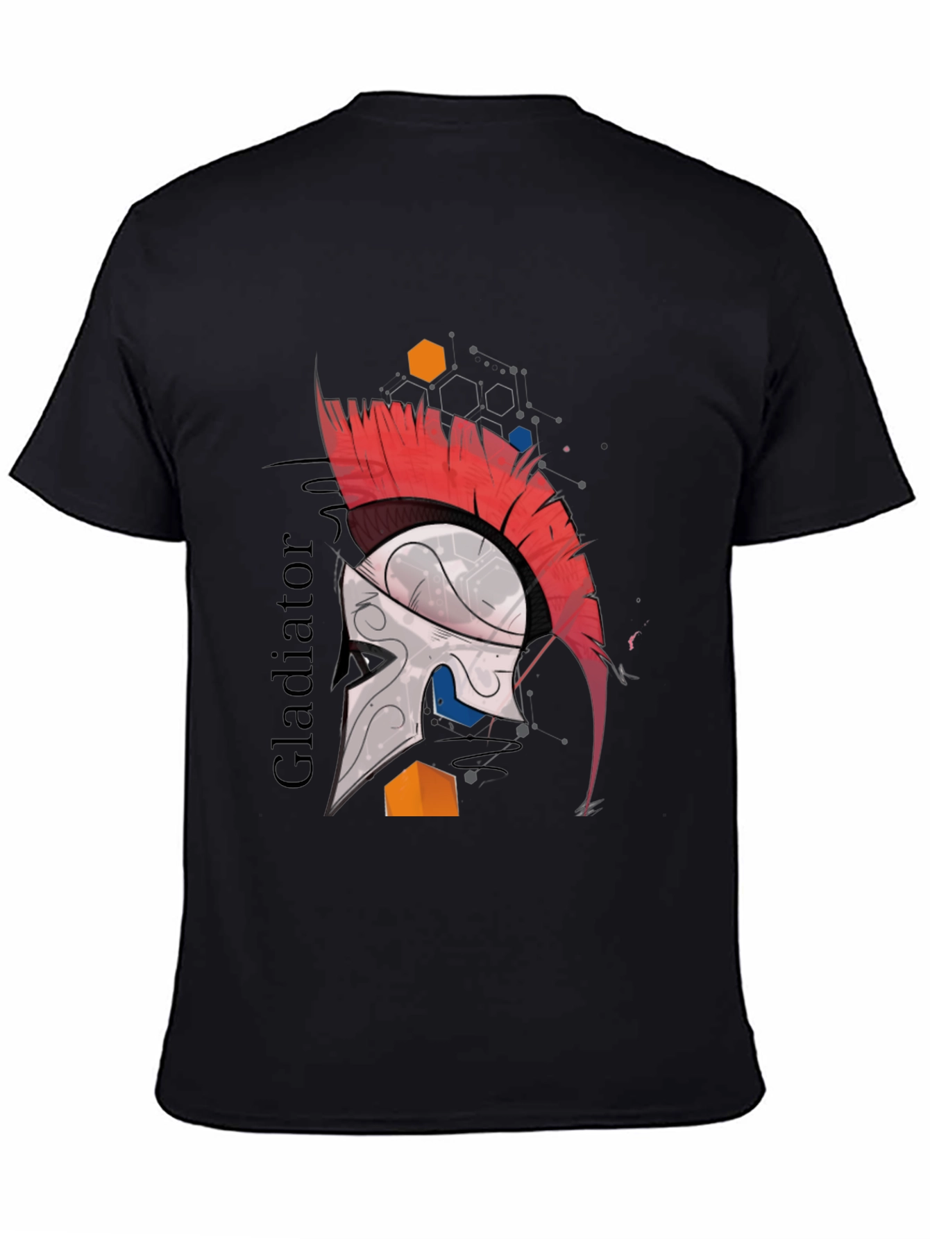 Black Gladiator Helmet Graphic Tee - Cool Warrior Design view 4