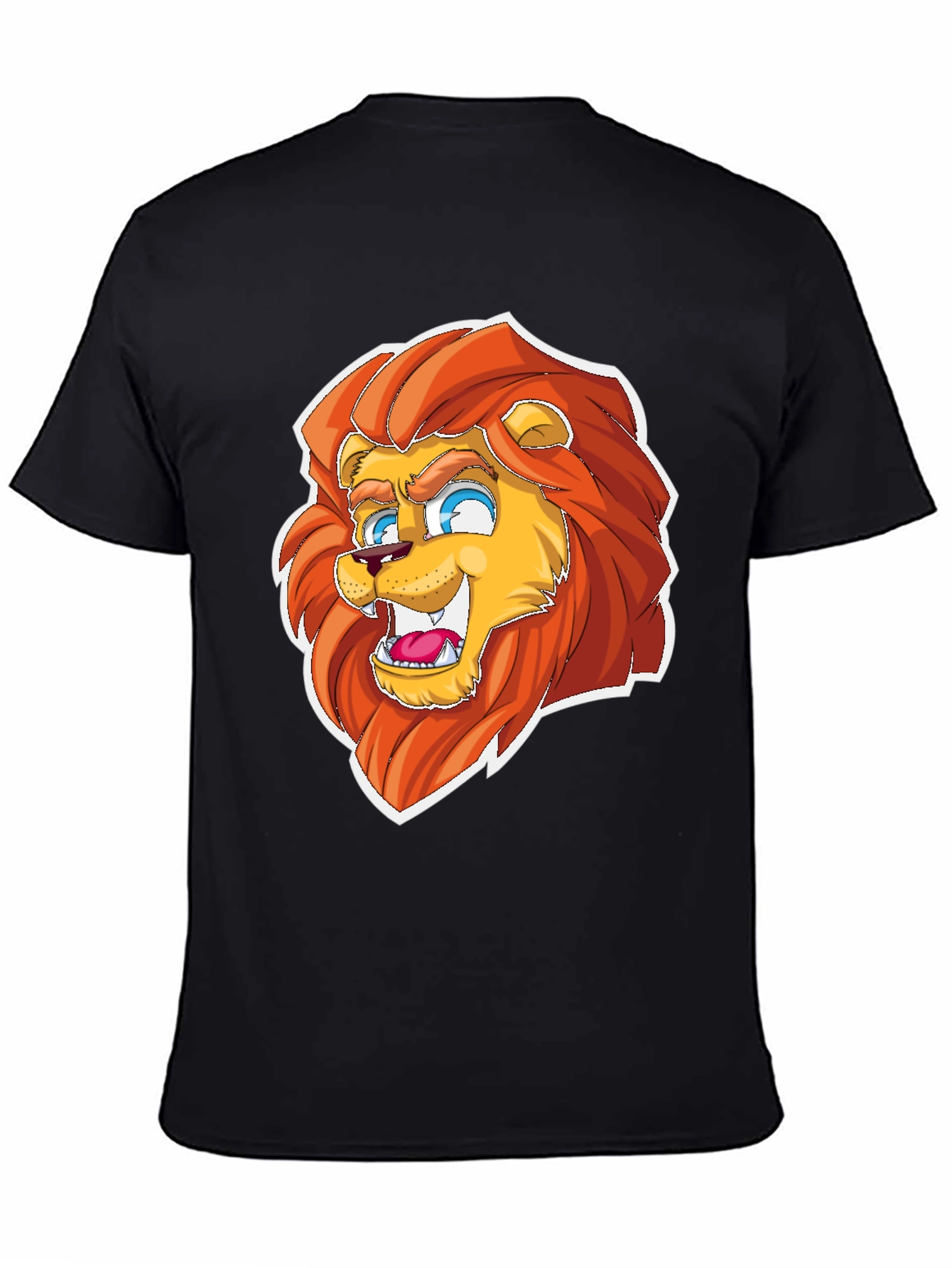 Black Cartoon Lion Graphic Tee - Black Cotton Blend view 4