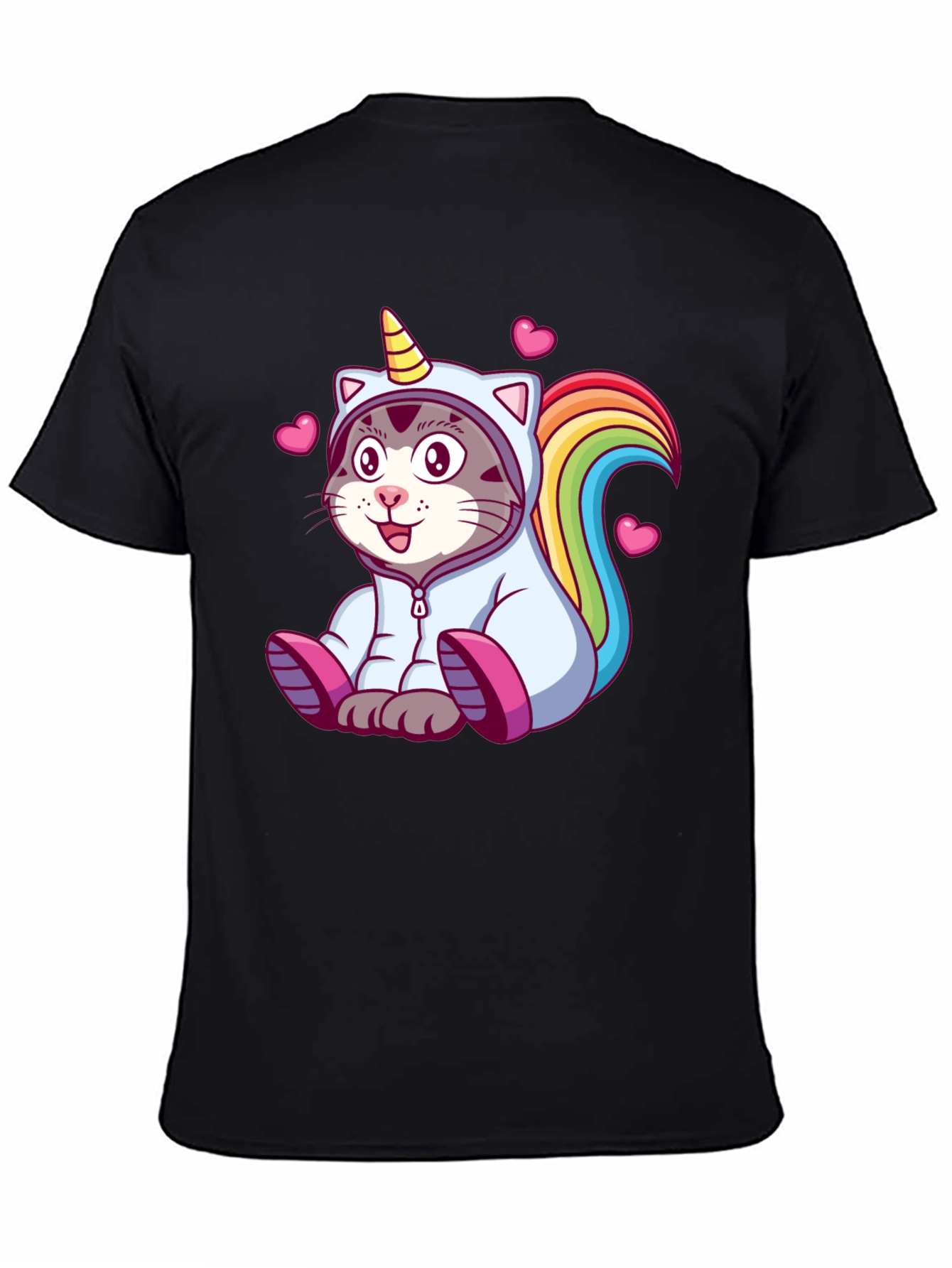 Black Unicorn Cat T-Shirt - Cute Cartoon Animal Tee view 4
