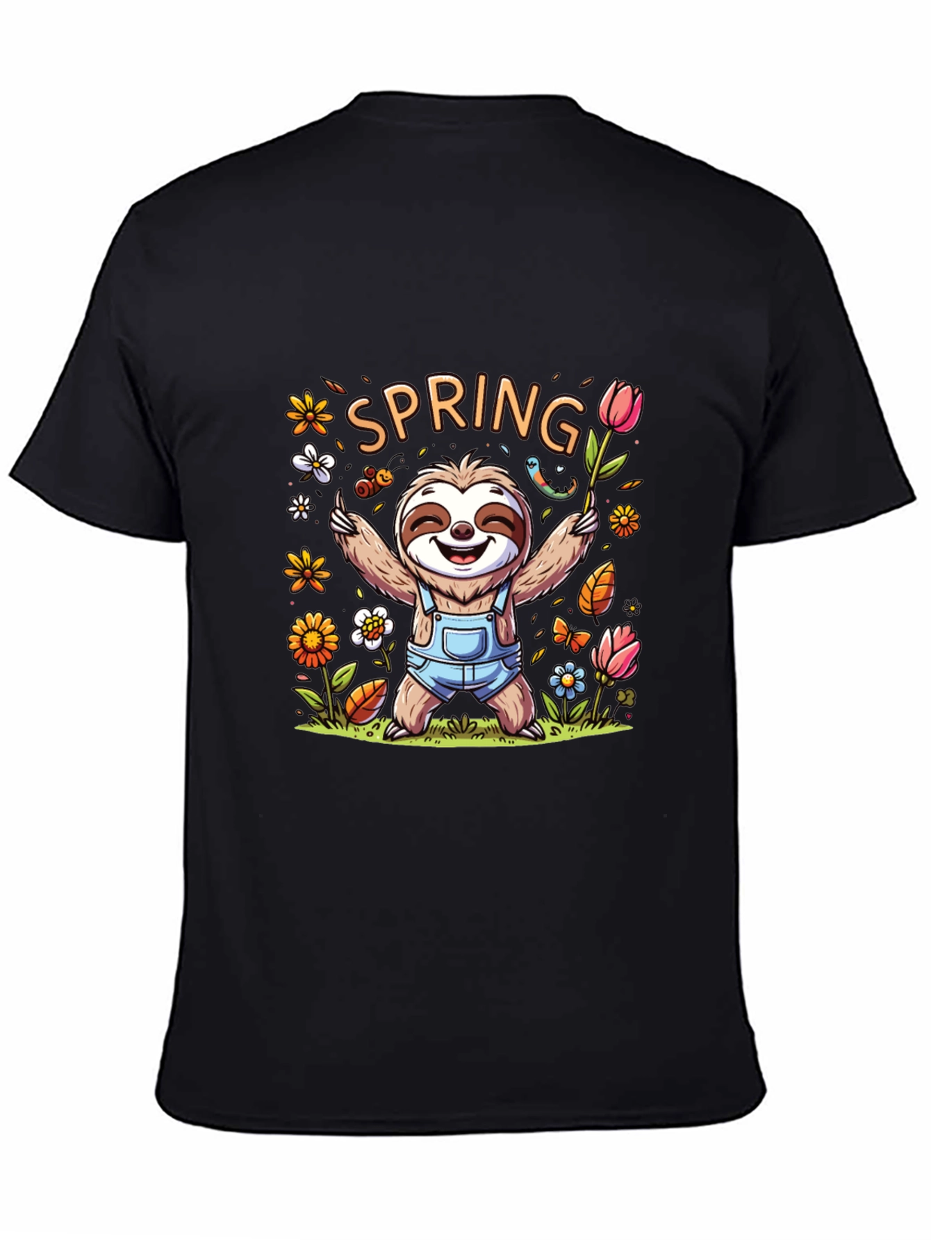 Black Spring Sloth Graphic Tee - Unisex Black T-Shirt view 4