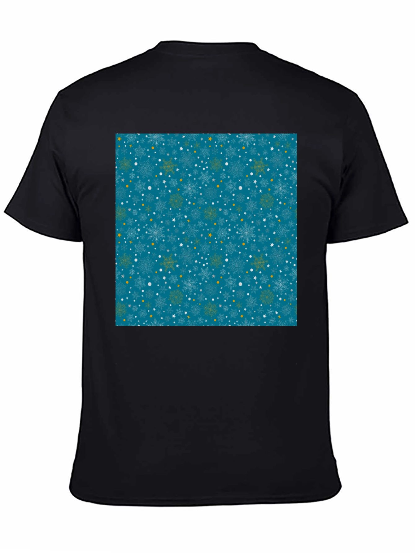 Black Winter Snowflake Pattern Black T-Shirt view 4