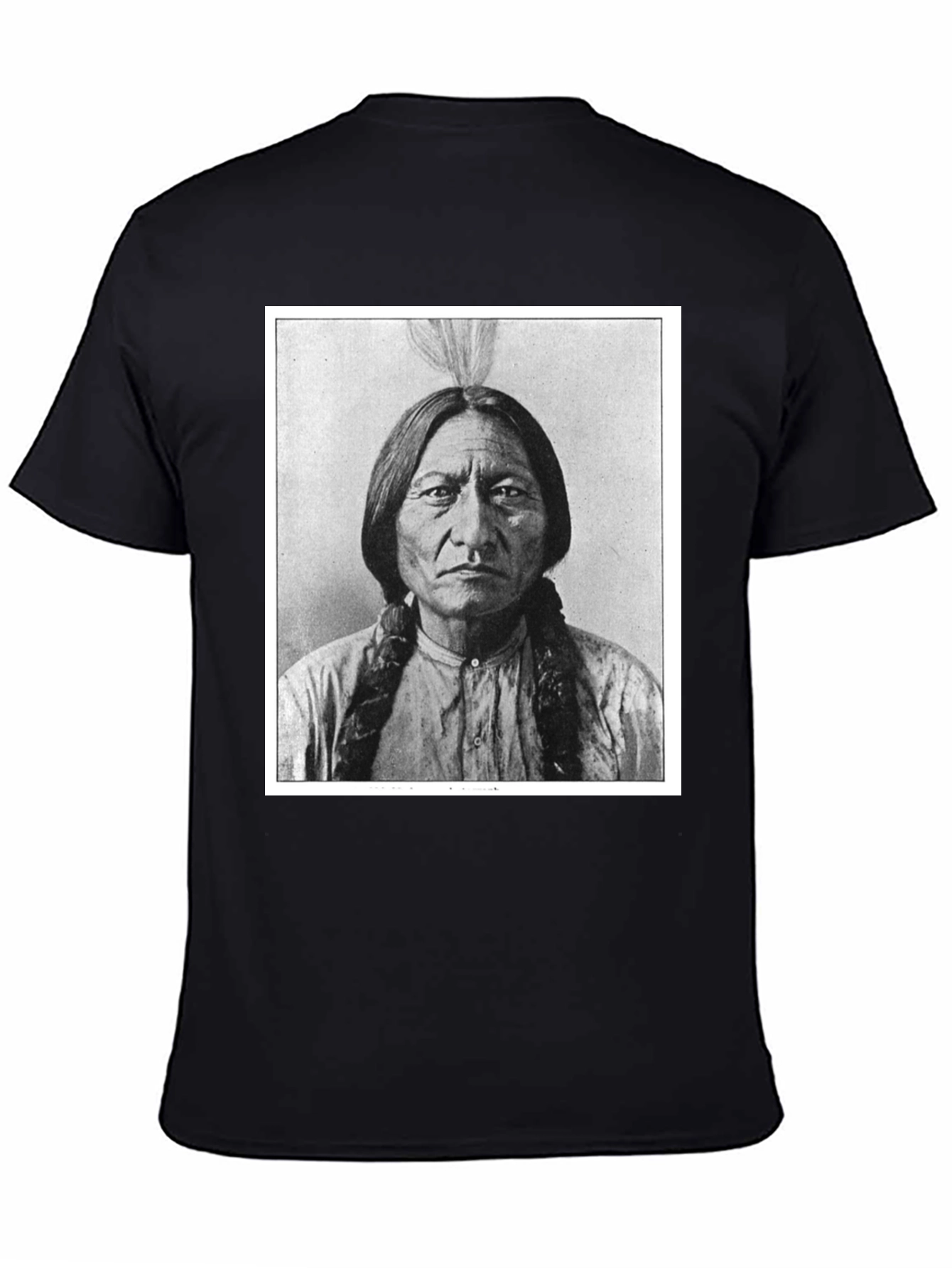 Black Sitting Bull Portrait T-Shirt - Black Cotton Tee view 4