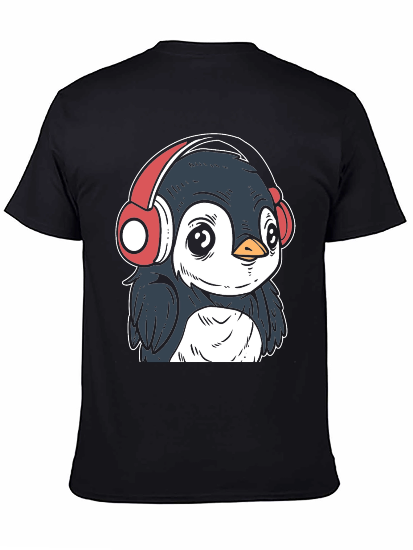 Black Penguin Headphones Graphic Tee - Cool Black T-Shirt view 4