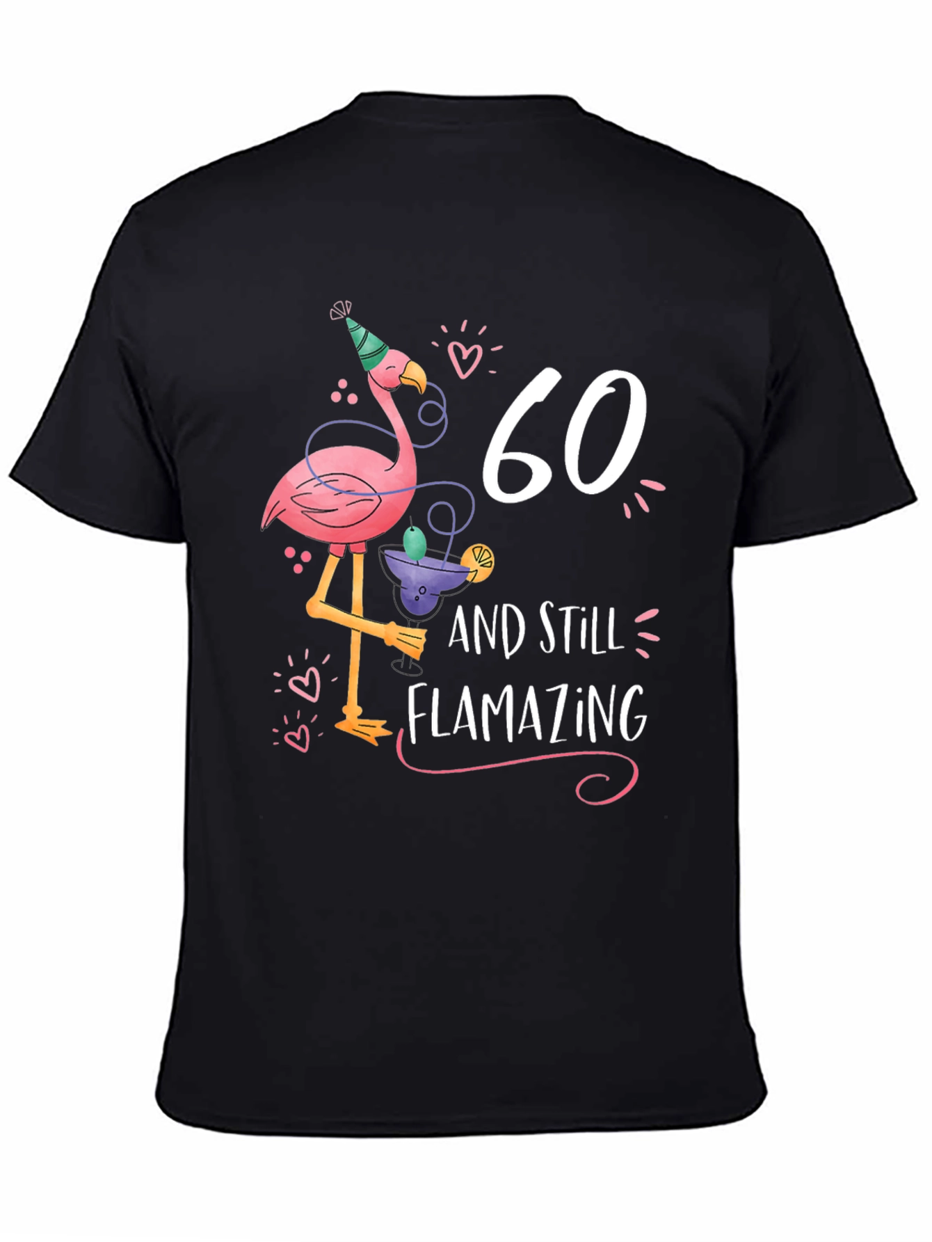 Black 60th Birthday Flamingo T-Shirt - Flamazing Gift Idea view 4