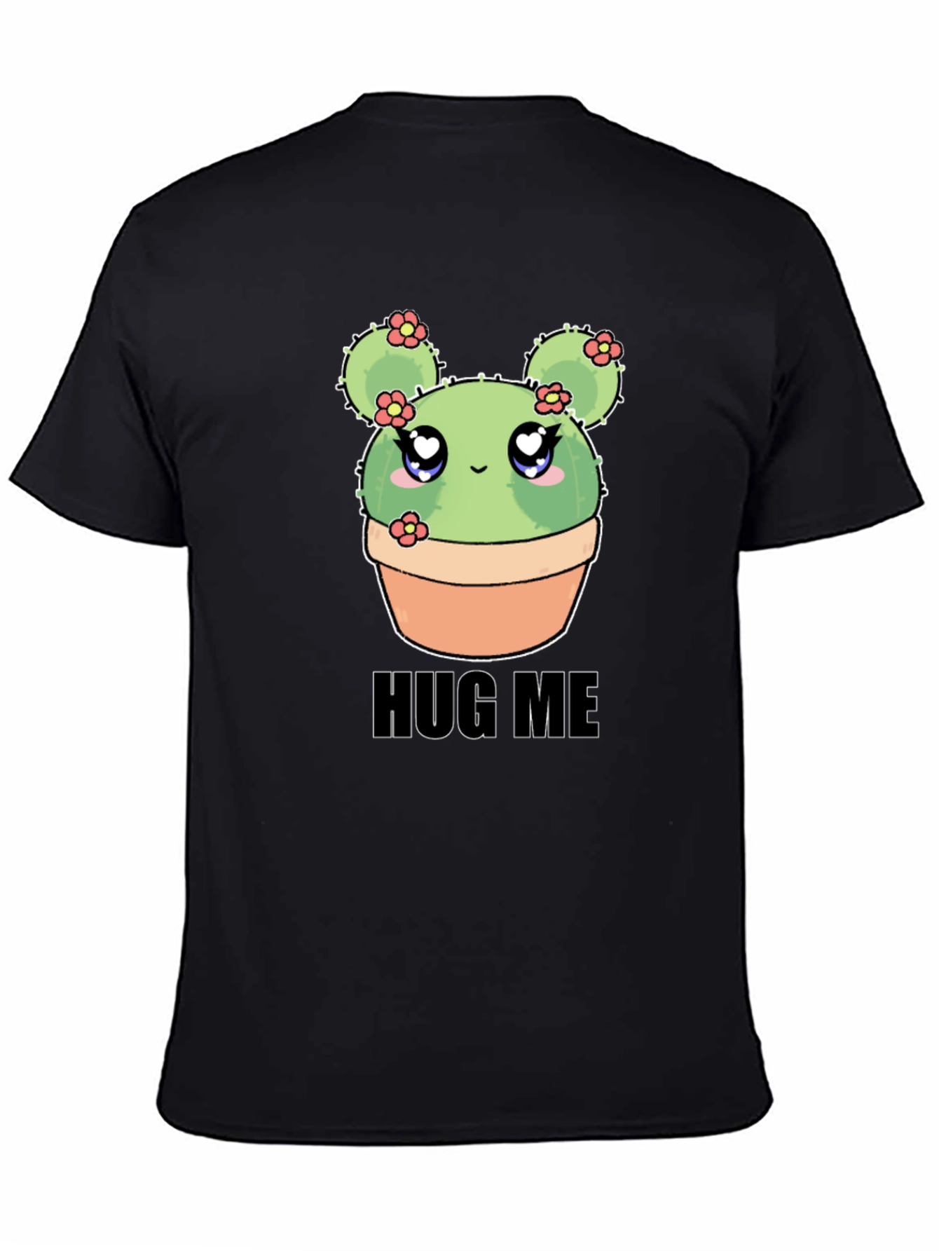 Black Cute Cactus Hug Me T-Shirt - Kawaii Plant Tee view 4