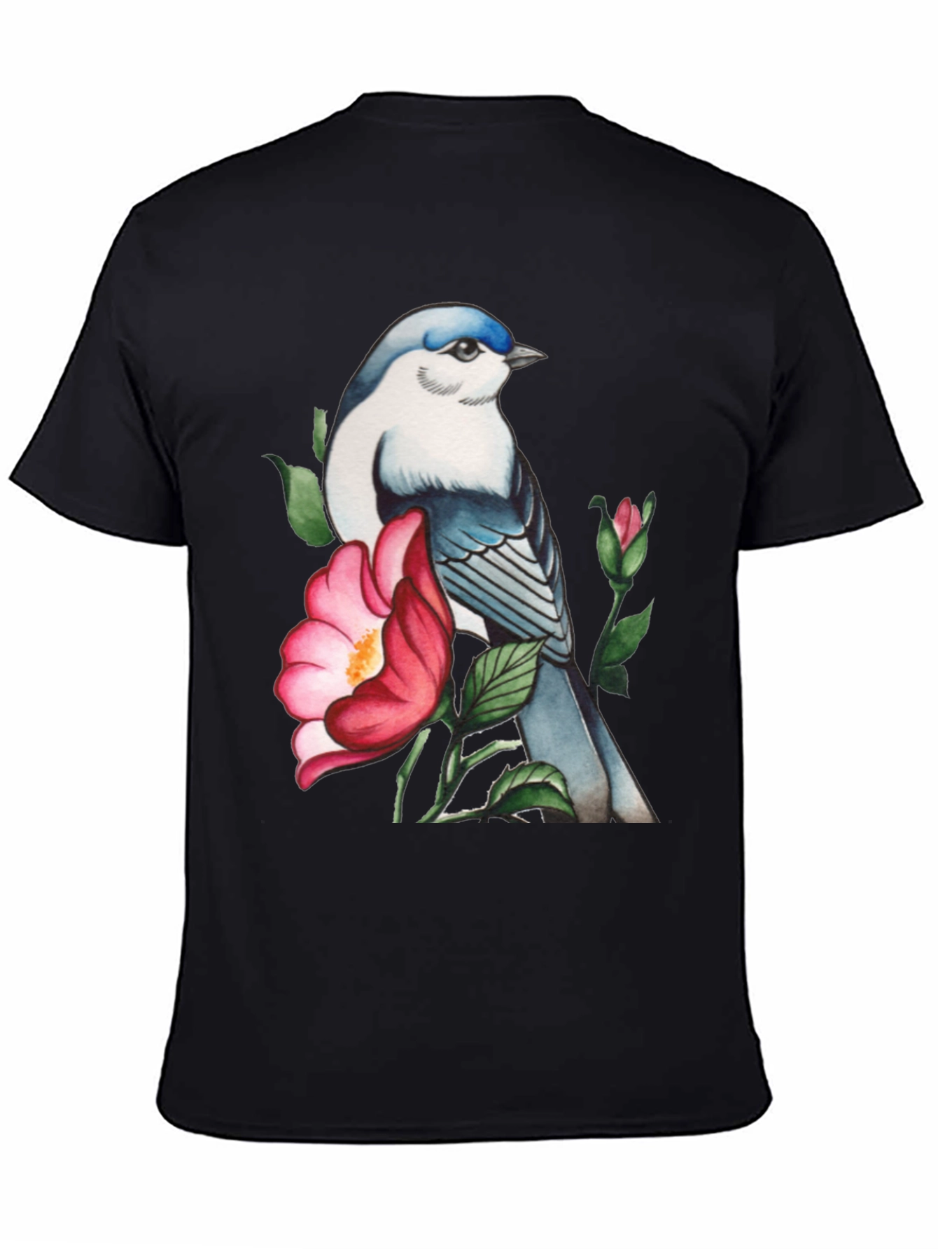 Black Bird and Blossom Graphic Tee - Stylish Nature Design view 4